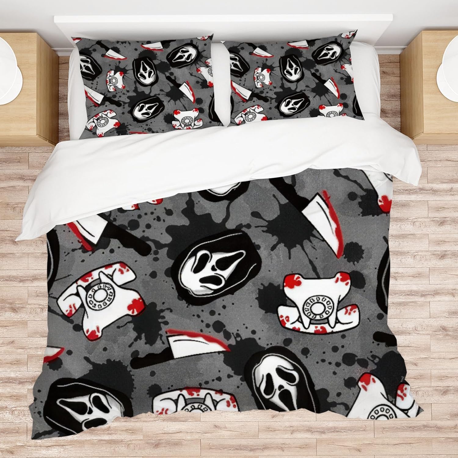 Allenjoy Full Size Fright Call Comforter Set Horror Film Bed Bedding Sets Bedroom Decor with 2 Pillowcases SC00412-005