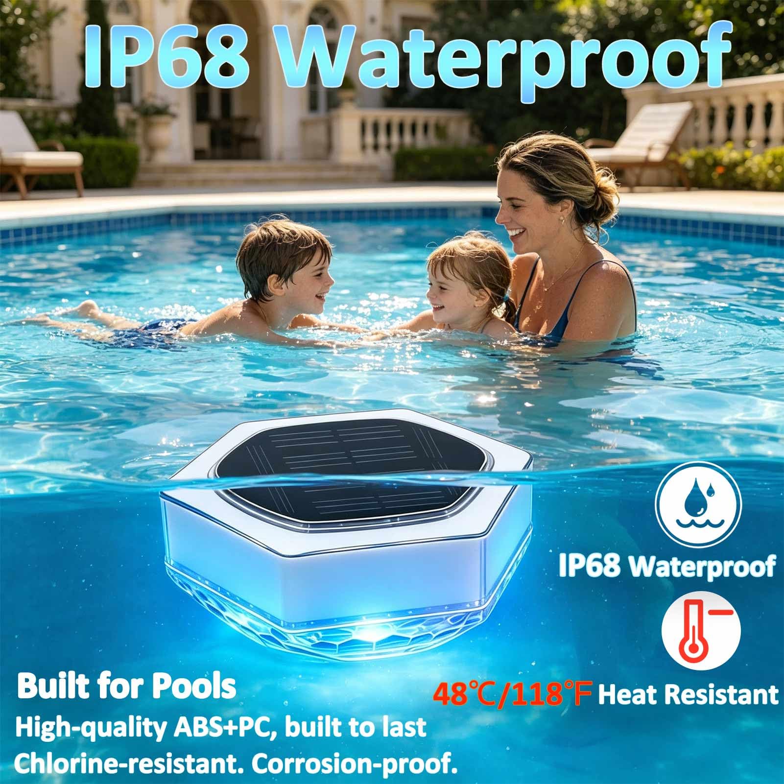 Cozymeow Lumiere Piscine Lampe avec Télécommande, Lampe Piscine LED Etanche Flottante Hors Sol 7 Couleurs 3 Modes IP68 Étanche, Boule Lumineuse Piscine Solaire pour Étang Spa Jardin Fête, 2 Pièces