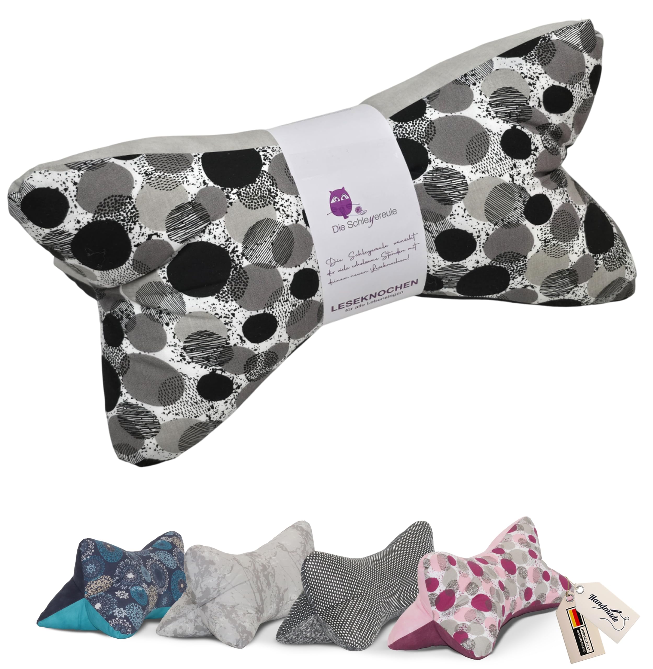 Leseknochen Nackenkissen Mandala bequem und waschbar! Handgestopft und genäht in Deutschland - Nutzbar als Nackenrolle Kissen Nackenrolle (Lovely Dots Schwarz)