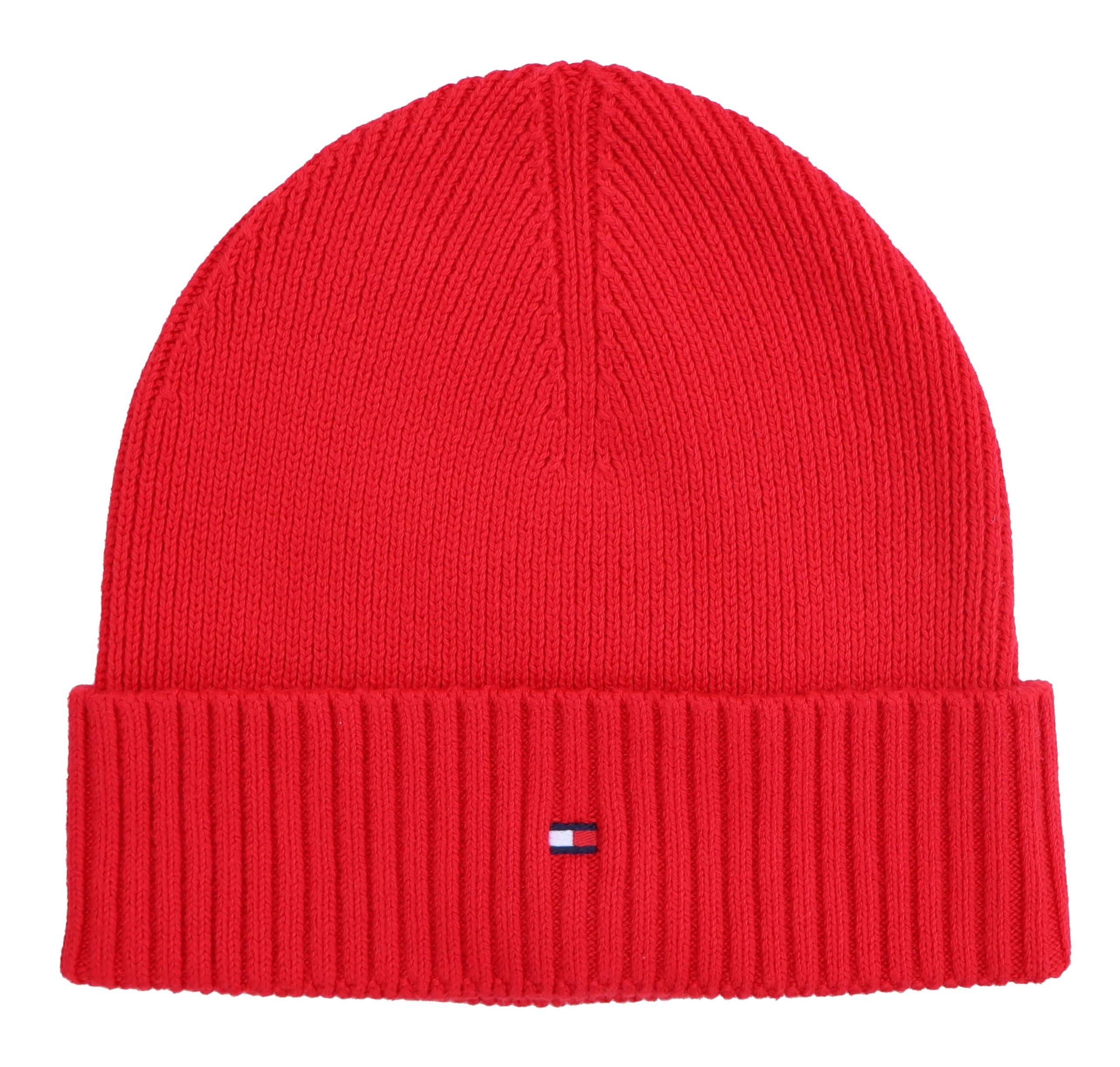 Tommy Hilfiger Unisex Red Knitted Cotton Cashmere Beanie Hat One Size