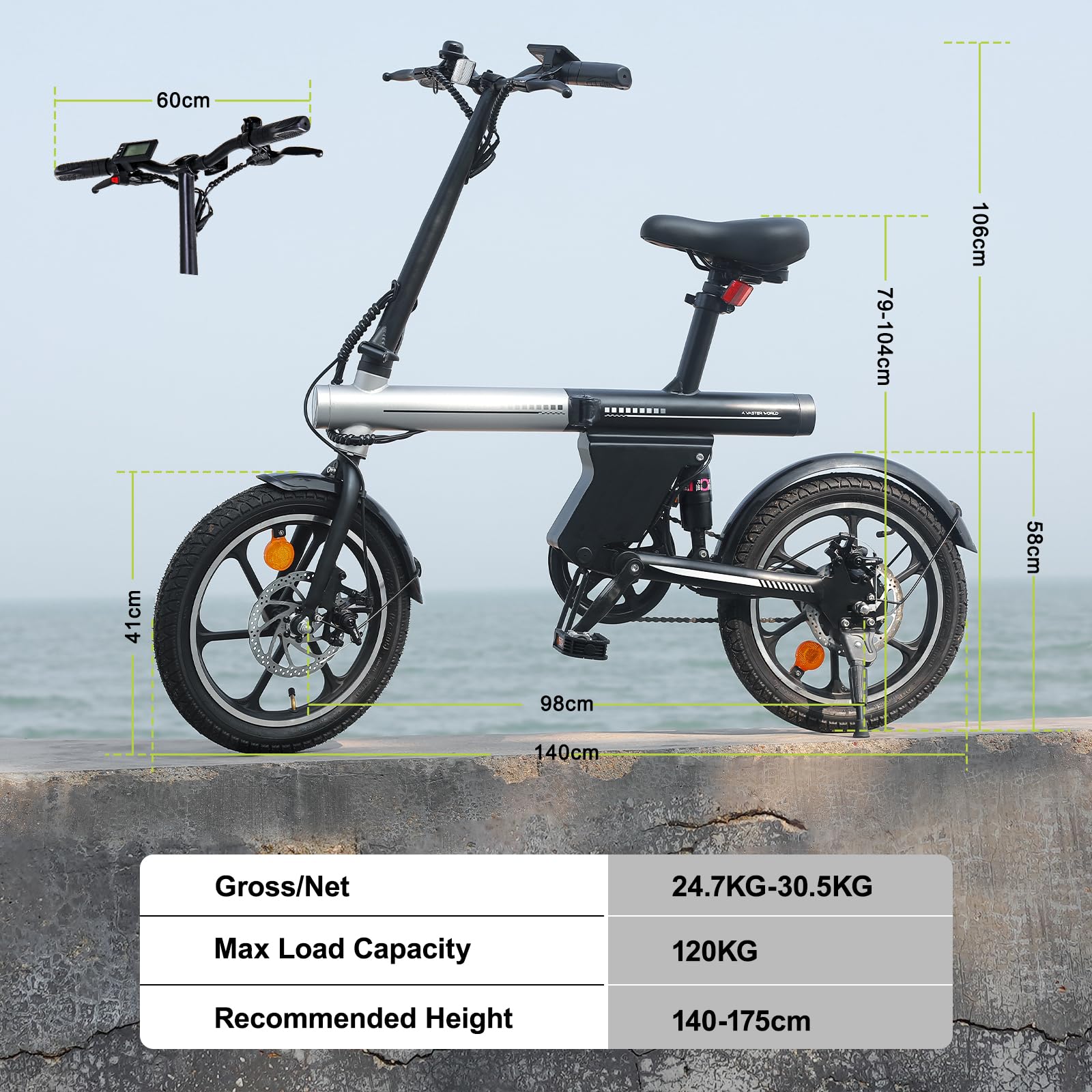 Bici Elettrica Pieghevole, 16“ Bici Elettrica da 250W Motore | 36V12.8Ah Autonomia di 75-85 KM, 25KM/H E-Bike per Adulti E Adolescente, Carga 120kg, Pendolarismo Quotidiano