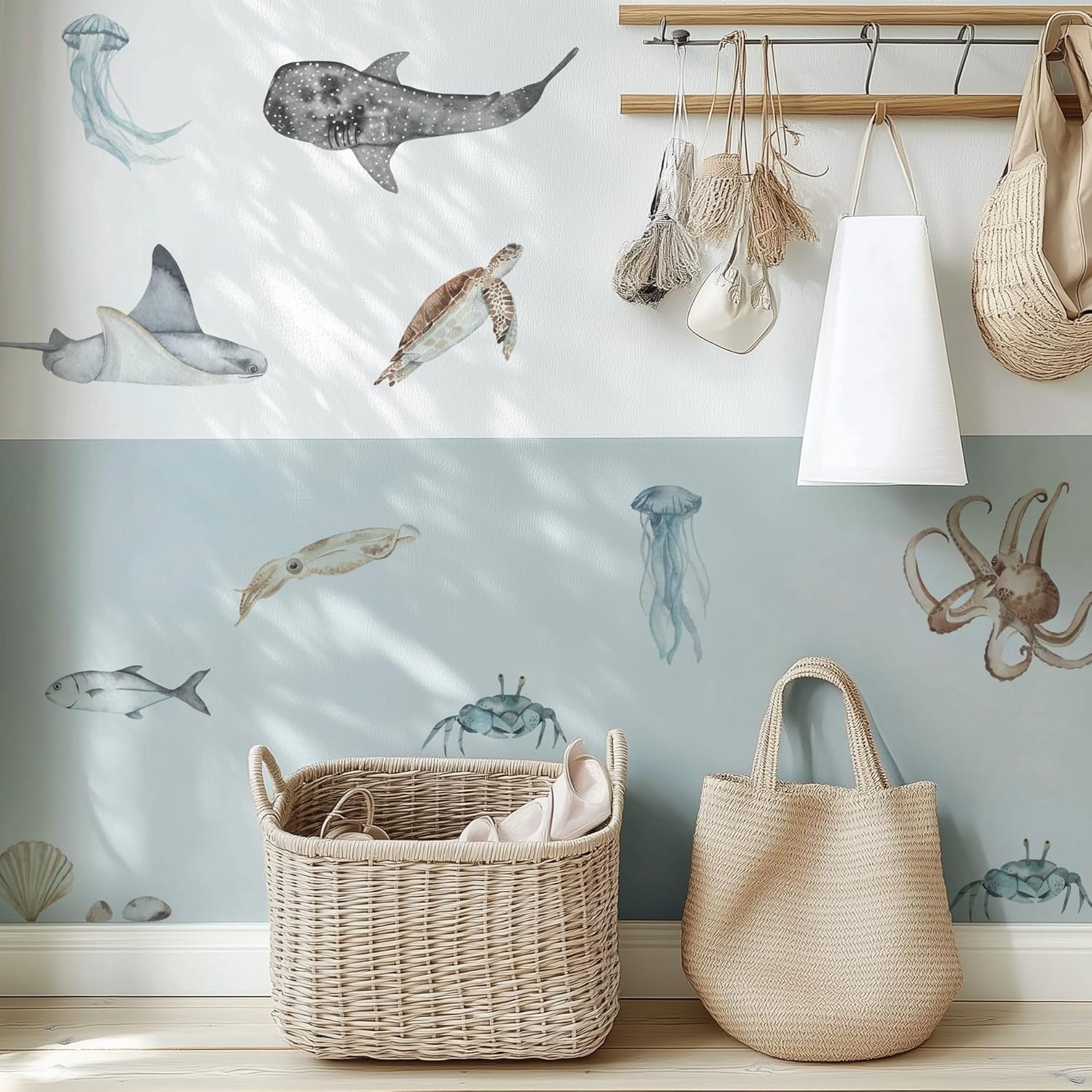 QUCHENG Ocean Wall Decals Marine Animal Boys Bedroom Large Stickers Removable Whale Decor Nursery Kids Room Murals DIY Cute Decorations