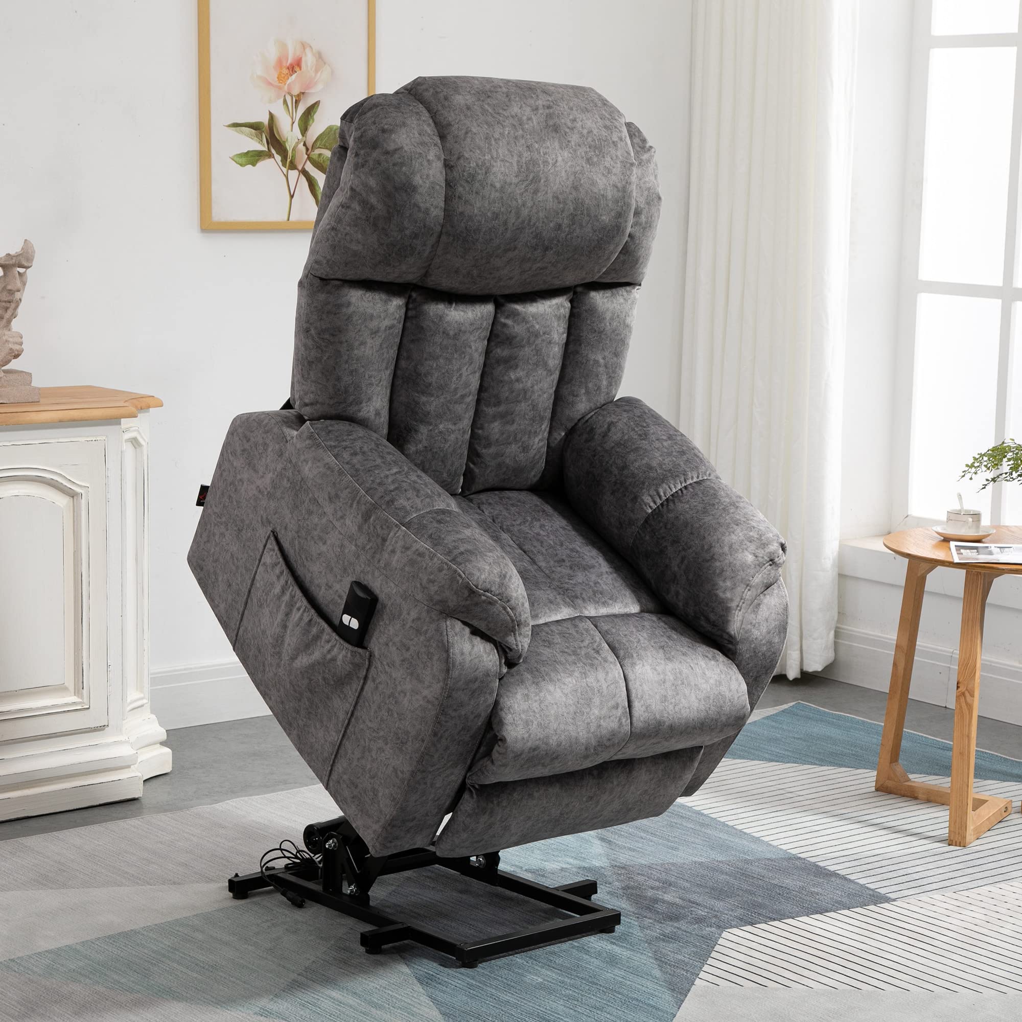 HOMCOM Sillón Relax Levanta Personas Eléctrico con Reposapiés Gris | Silla Elevadora Eléctrica, 2 Bolsillos Laterales, Mando a Distancia, Reclinación Eléctrica hasta 135°