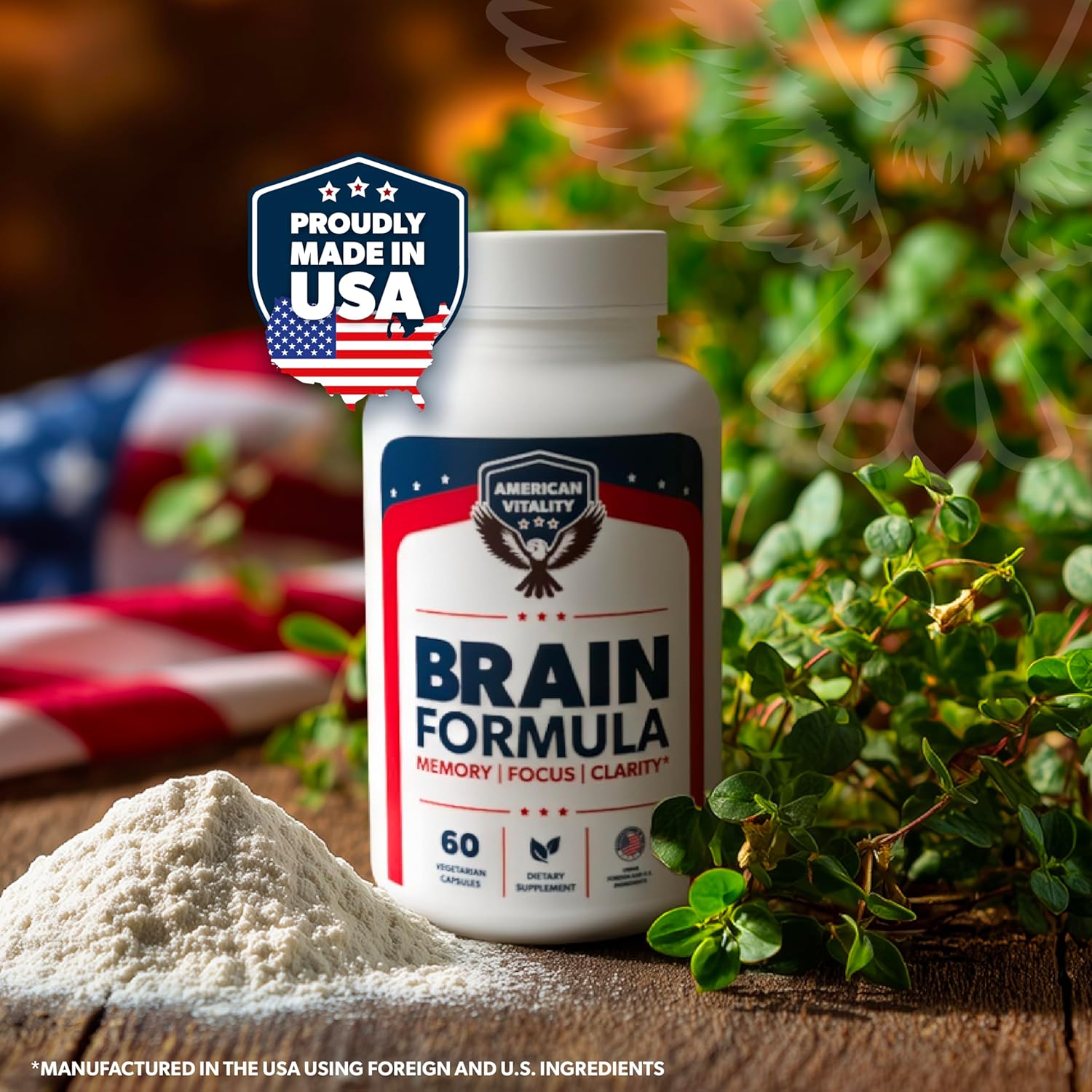 Brain Formula – with Niacin, Vitamin B6 & GABA – Provides Nutritional Support for Brain Health & Mental Performance* – 60 Capsules
