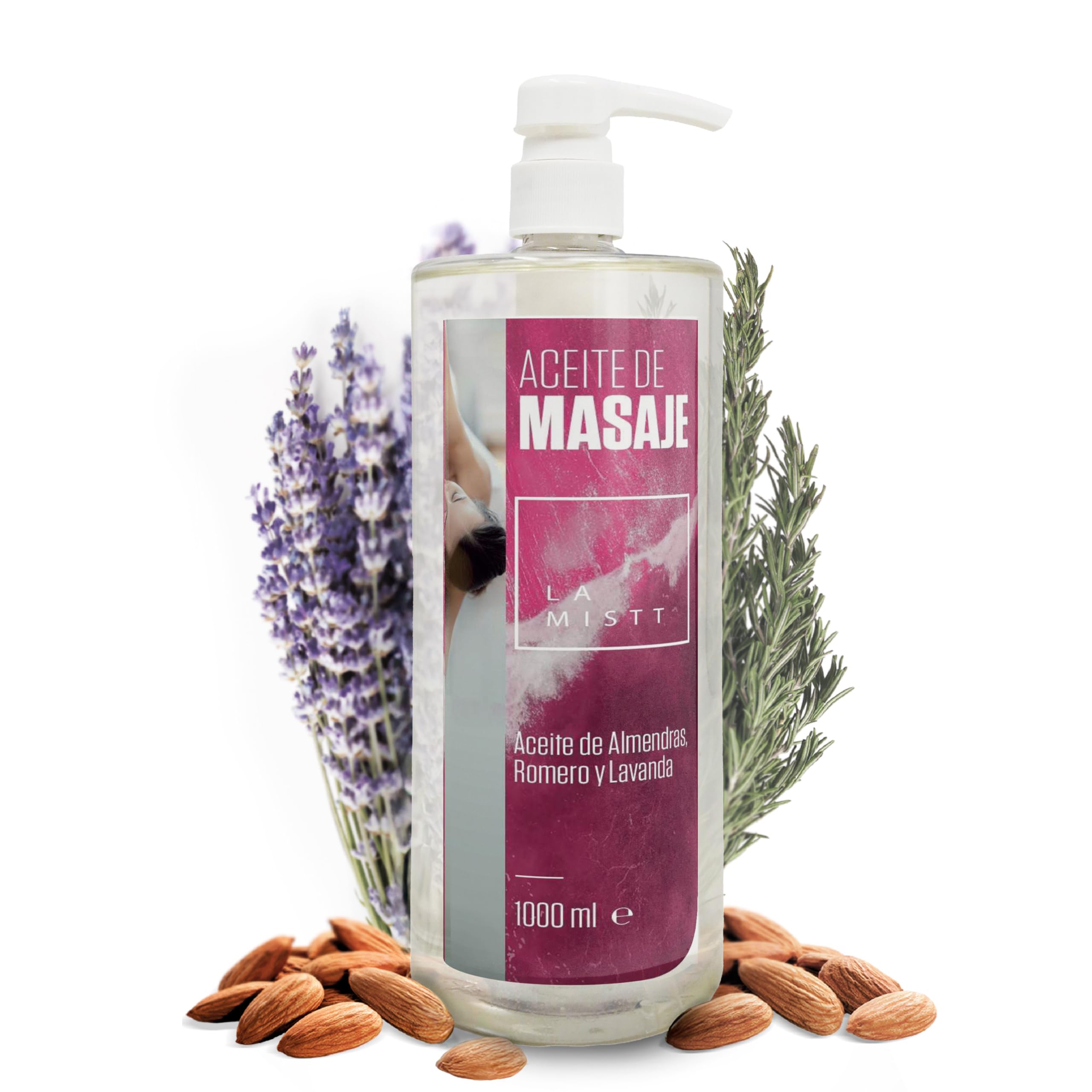 Aceite de Almendras Dulces, Romero, Lavanda 1L | Aceite para Masajes profesionales Fórmula Mejorada | Aceite corporal