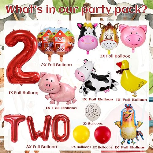 Miniatura 9 de Suministros para fiesta de cumpleaños de 1 año, incluye globos redondos, globos de animales de granja, papel de aluminio, globos de látex, globos de