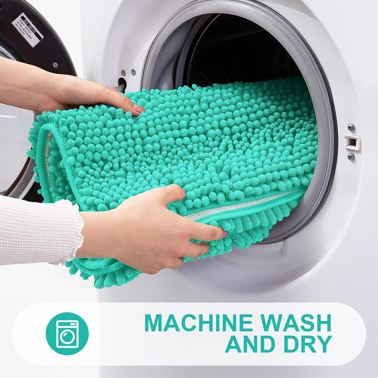 Grandaily Chenille Striped Bathroom Rugs 24x16, Extra Thick and Absorbent Bath Mats, Non-Slip Soft Plush Shaggy Shower Carpet, Machine Wash Dry, Bath Rug for Bathroom, (Small, Teal) - Image 6