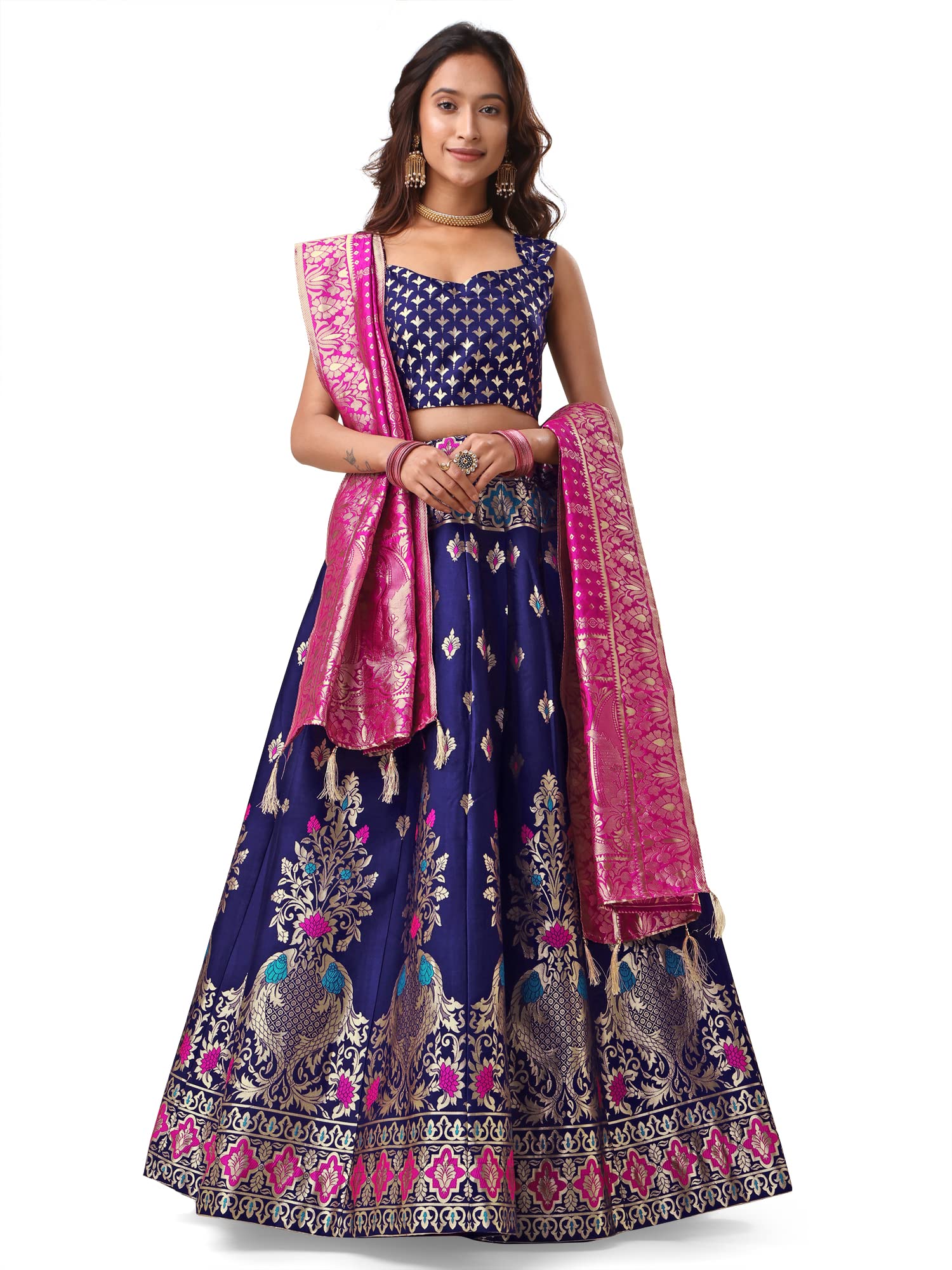 PURVAJA Lehenga choli de jacquard semipunzado para mujer (Indra)