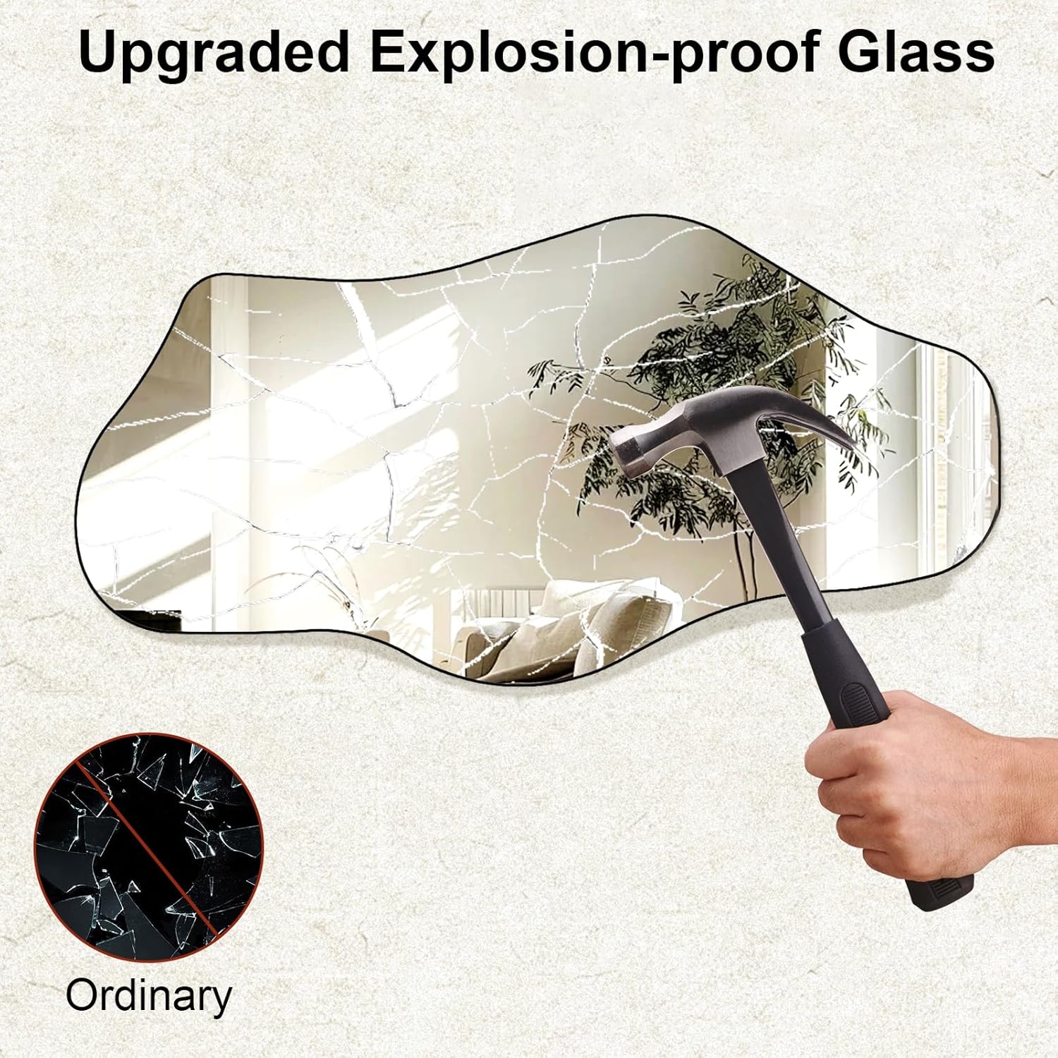 GLSLAND Irregular Wall Mirror 20"x40" - Frameless Wavy Bathroom Mirror with Asymmetrical Edge, Wall Mirrors Decorative for Bedroom, Living Room, Hallway