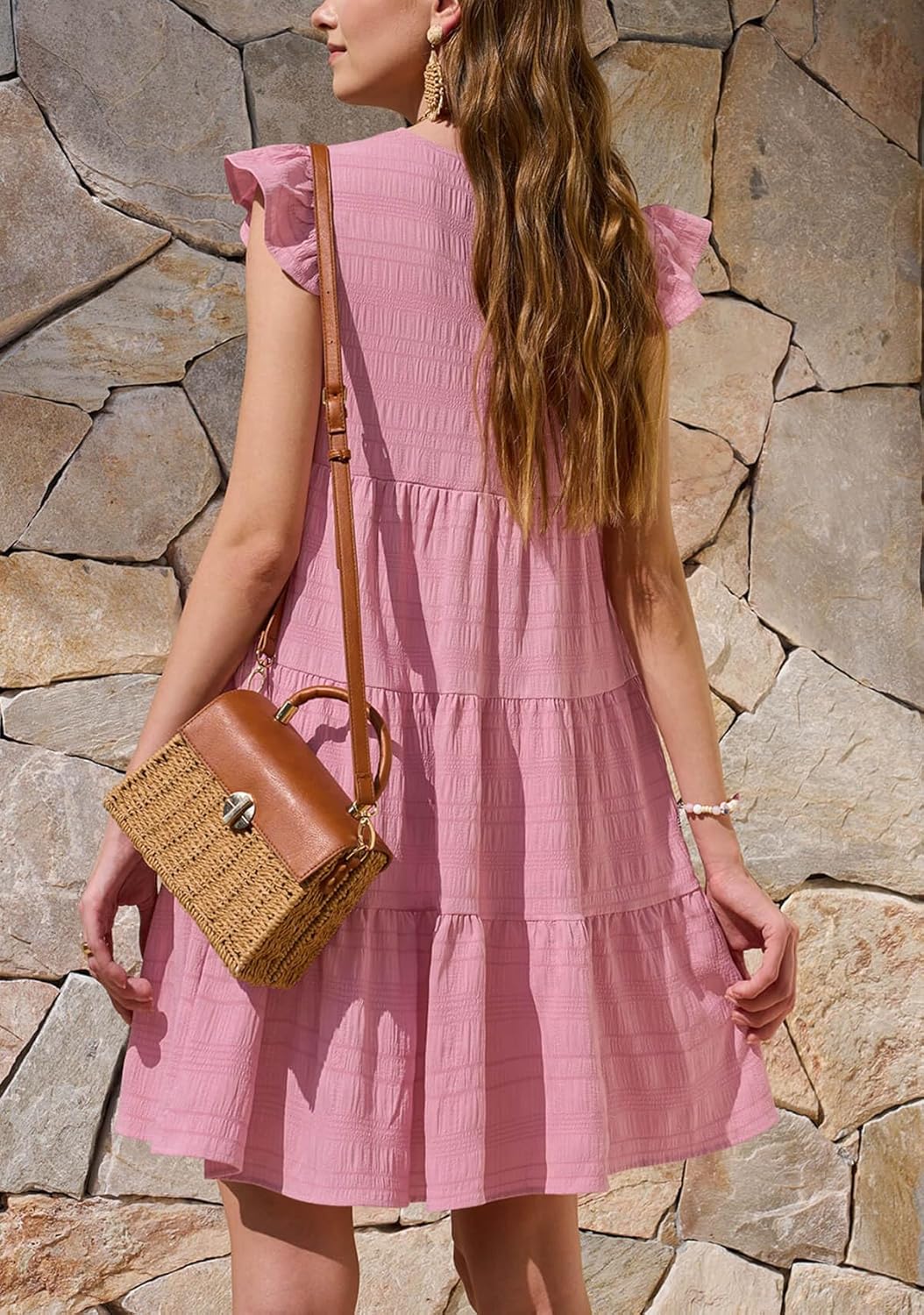 Yousify Summer Dresses for Women 2026 Ruffle Sleeve Mini Babydoll Dress Beach Casual Loose Flowy Dresses Sundress - Image 5