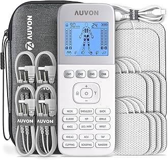 4 Outputs TENS Unit 24 Modes Muscle Stimulator with EVA Travel Case, Rechargeable TENS EMS Machine with Easy-to-Select Button Design for Pain Relief, 2X Battery Life, 10 Electrode Pads