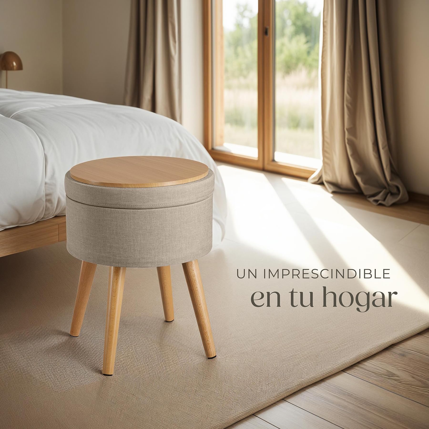 Tectake Puff Almacenaje Dormitorio con Asiento Acolchado Estructura Plegable Banco Taburete 42,5x42,5x45,5 cm Arena