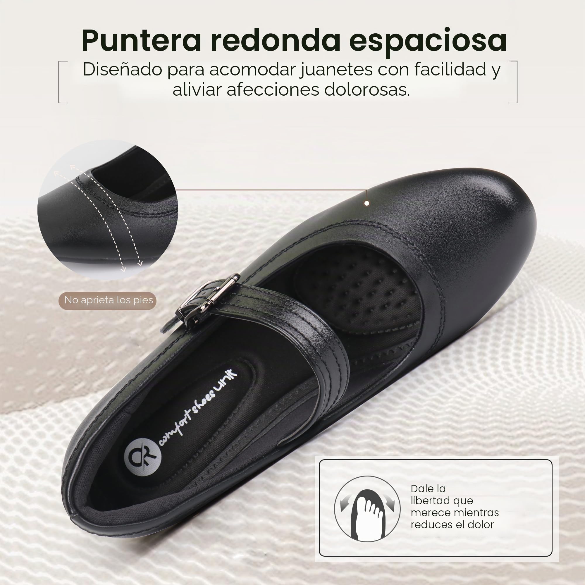 Ortho + Rest Zapatos Mary Janes para juanetes Zapatos ortopédicos de Vestir Tacones Bajos y Gruesos Bombas de Trabajo