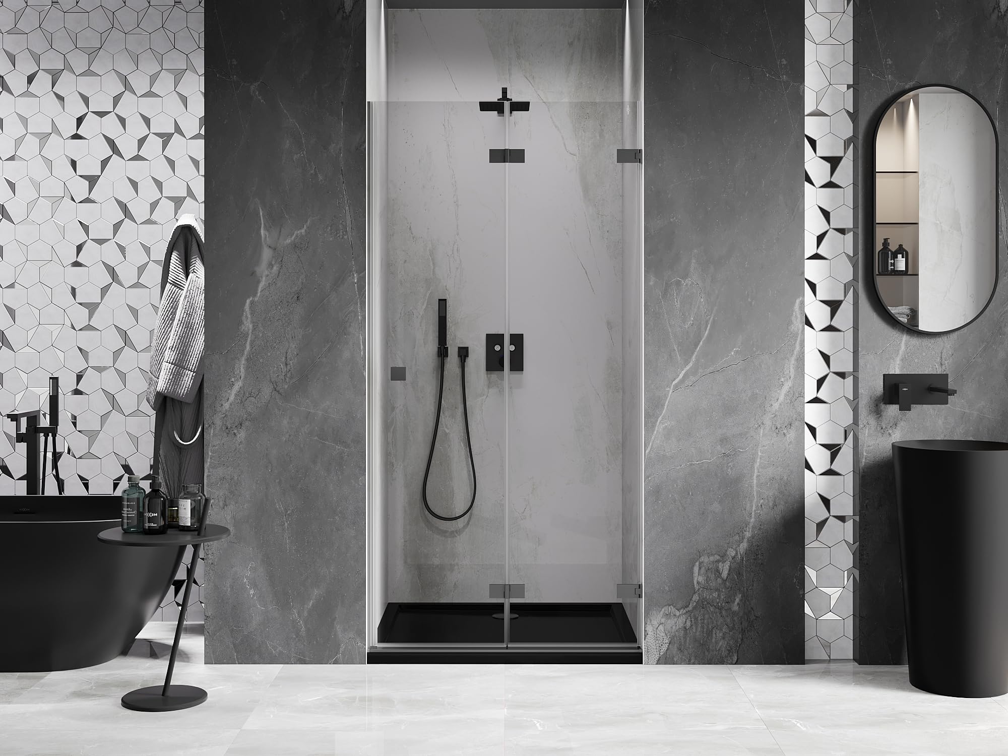 Mexen Lunar-F Porta Doccia a Soffietto Destra, 60 cm, Trasparente, Gun Metal
