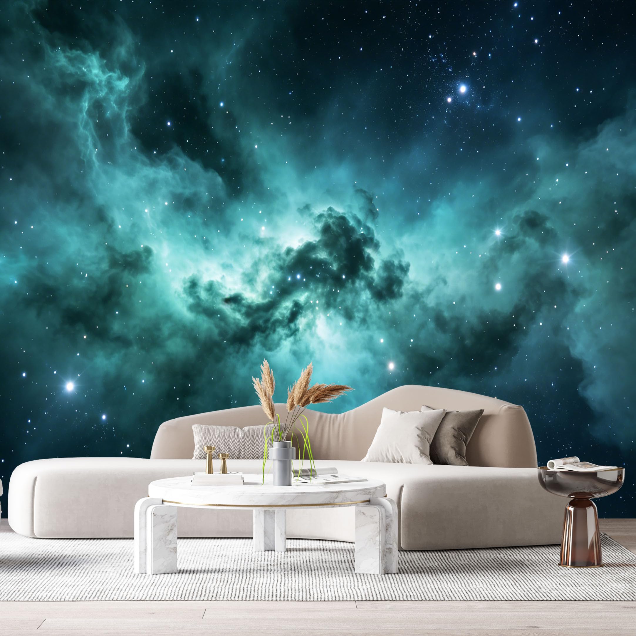 Custom Size Wall Murals Teal Galaxy Nebula Outer Space Abstract Modern SelfAdhesiveWall Fabric Removable Wallpaper Wall Decor for Living Room Bedroom Bathroom