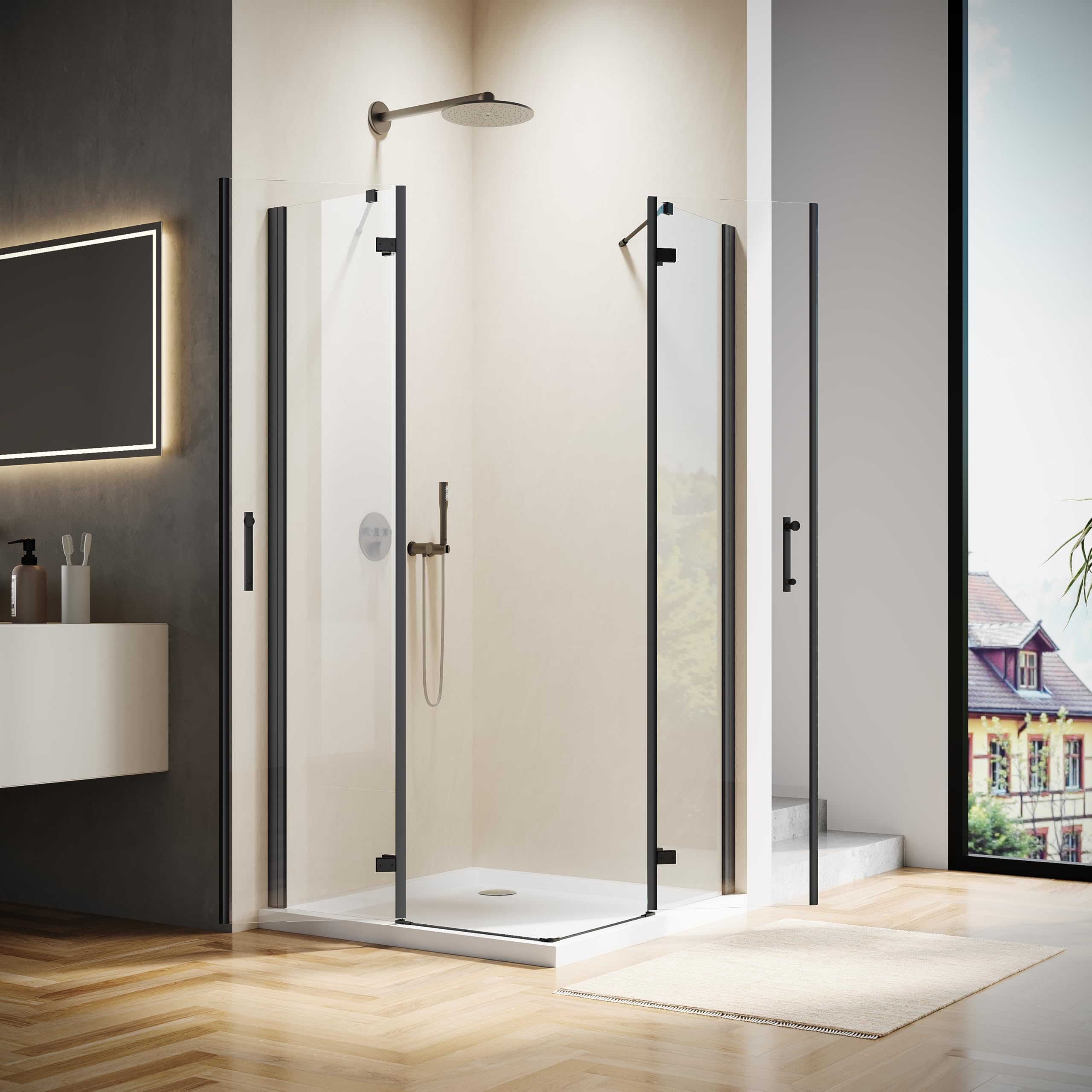 Photo 1 of ***FACTORY SEALED*** Hydrave Corner Shower Enclosure 36in.D x 36 in. W x 72 in. H| Shower Door with 1/4 in. Clear Tempered Glass| Folding Shower Door Enclosure| Black (Shower Base Not Included)