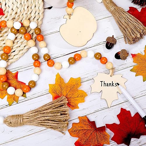 Miniatura 7 de 2 guirnaldas de cuentas de madera de Halloween, hojas de arce y calabaza, cuentas de oración de madera de otoño, guirnalda rústica para bandeja