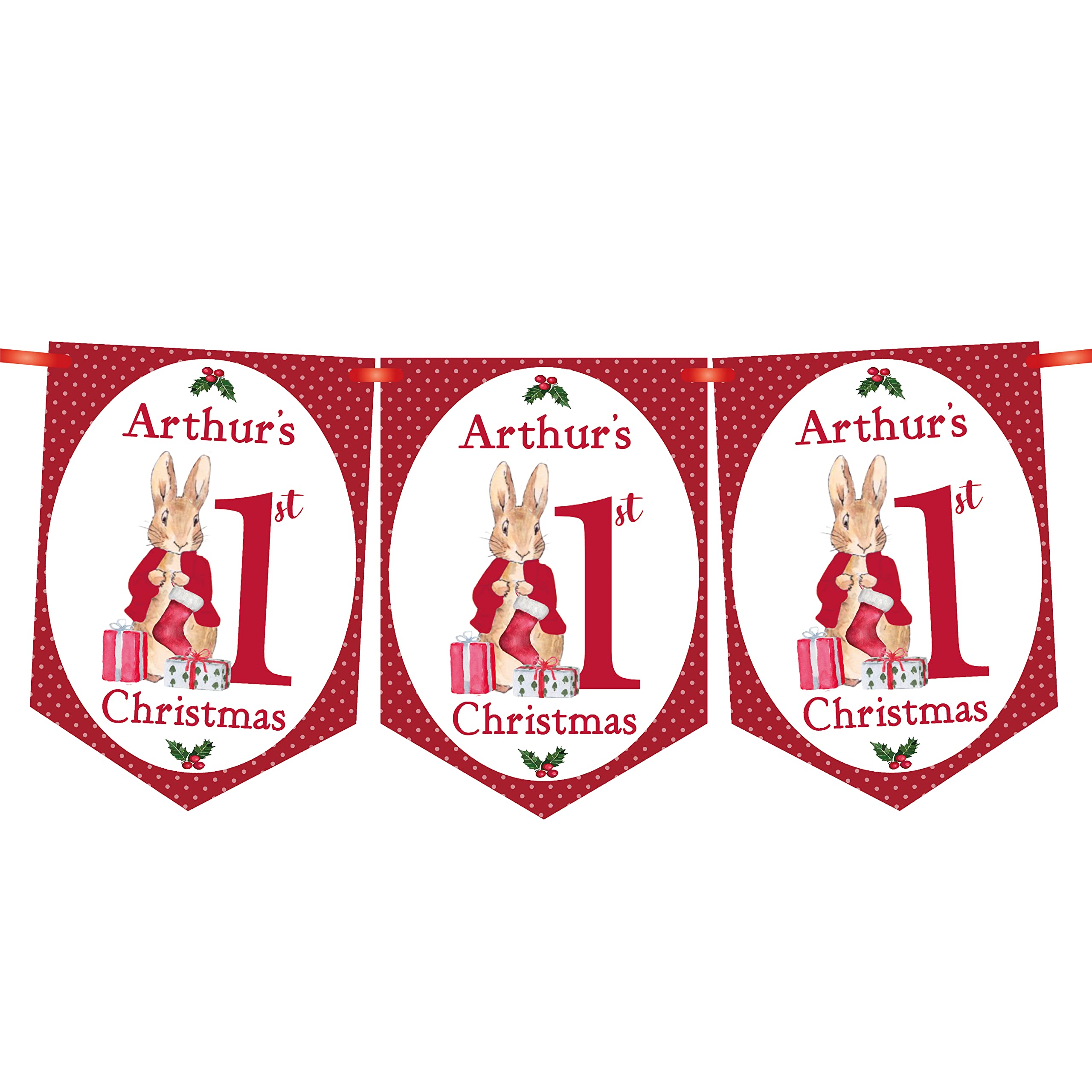 1st Christmas Decoration,Banner,Bunting,Baby's 1st Christmas Card,Boy or Girl,Red