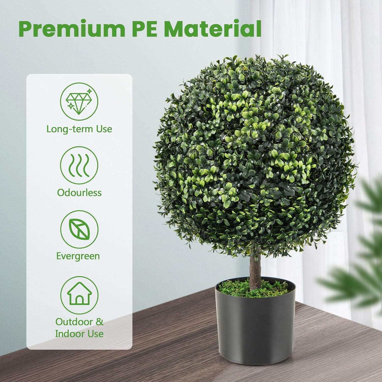 22” Faux Boxwood Topiary Ball Tree Set of 2, Artificial Plants Outdoor Sun Protective, Cement-Filled Potted Bushes, Evergreen Topiary Trees Artificial for Porch Decoration Indoor Outdoor