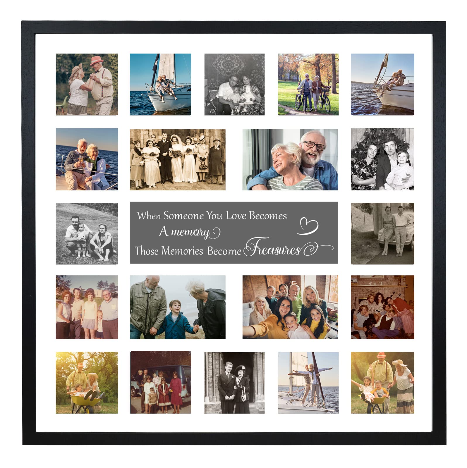 Large Multi Aperture Picture Photo Collage Frame, Colours and Designs (In Memorium, Black)