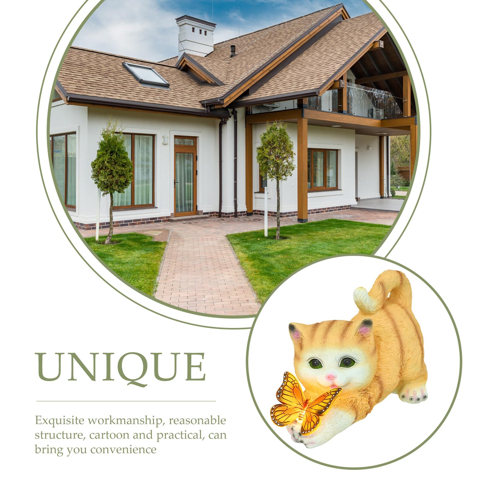 Artibetter Solarbetriebene Katzenfigur aus Kunstharz für Garten, Gelb | Realistische Form, Dekorativ für Außenbereiche, Detailreiches Tiermotiv für Sammler und Katzenliebhaber