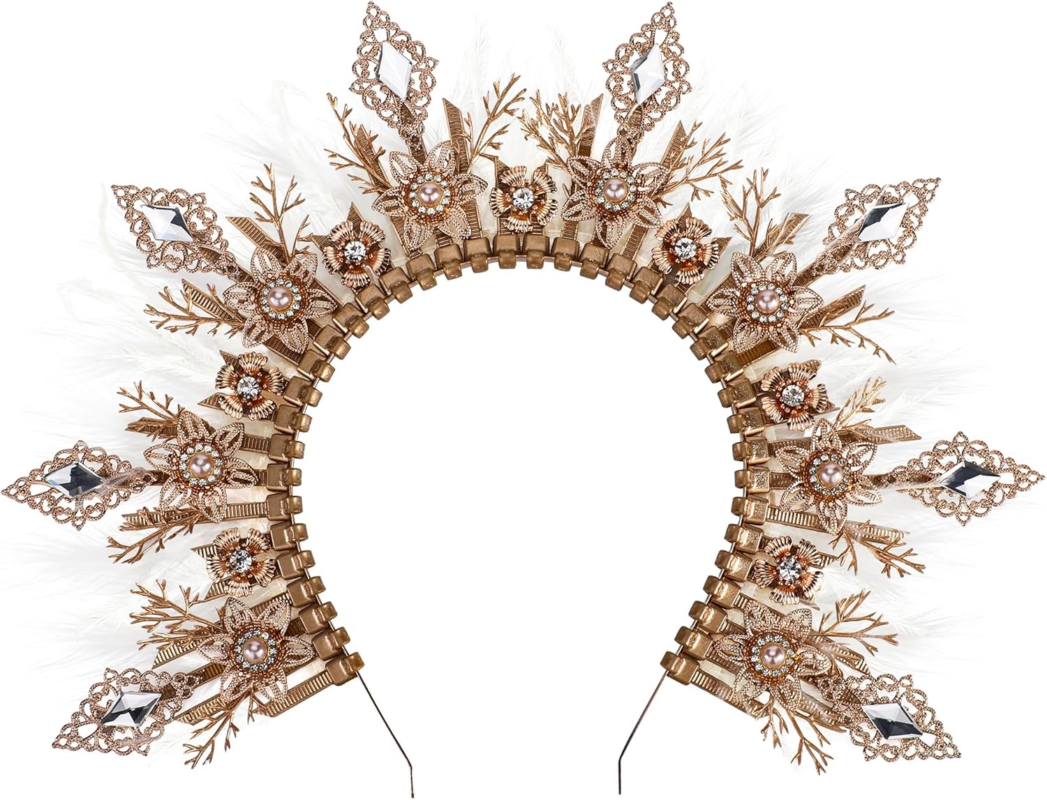 COSUCOS Fantasy Halo Crown Hedpiece - Handmade Zip Tie Greek Goddess Feather Crown Renfaire Spiked Headband for Halloween