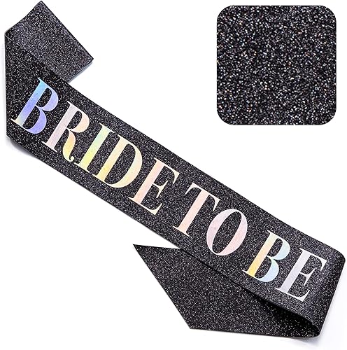 CORRURE Banda "Bride to Be" para despedida de soltera  Banda plateada con purpurina con letras de aluminio negro  Accesorios de decoración de