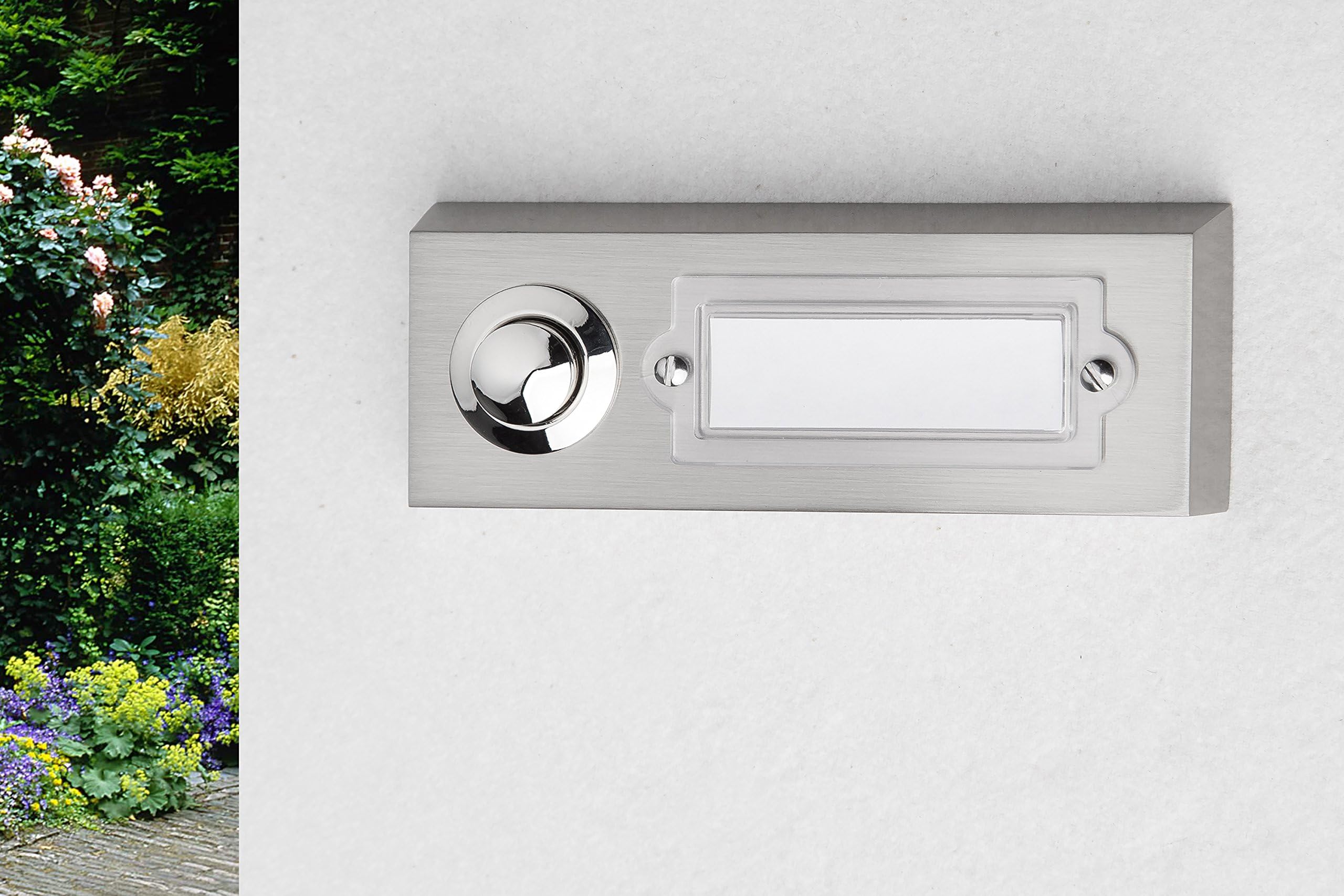 HUBER Bouton de sonnette bouton poussoir avec 1 boîtier d'encastrement rectangulaire métal et écriteau en polycarbonate, 42.00V