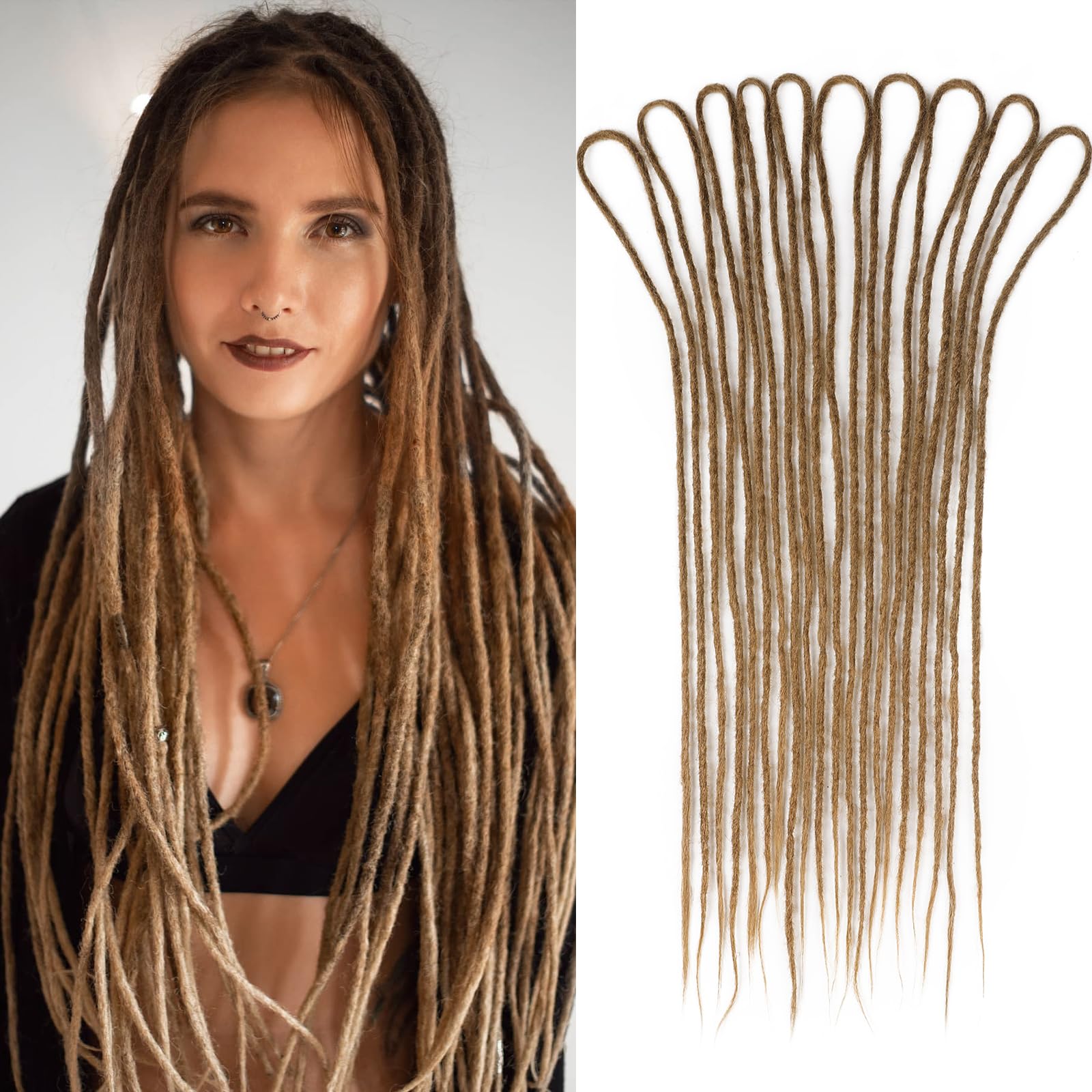 HANNE Dreadlock Extensions 10 Strands Double Ended Dreadlock Extensions 24 Inch Synthetic Dreadlock Extensions Brown Reggae Hip-Hop Dreads Hair