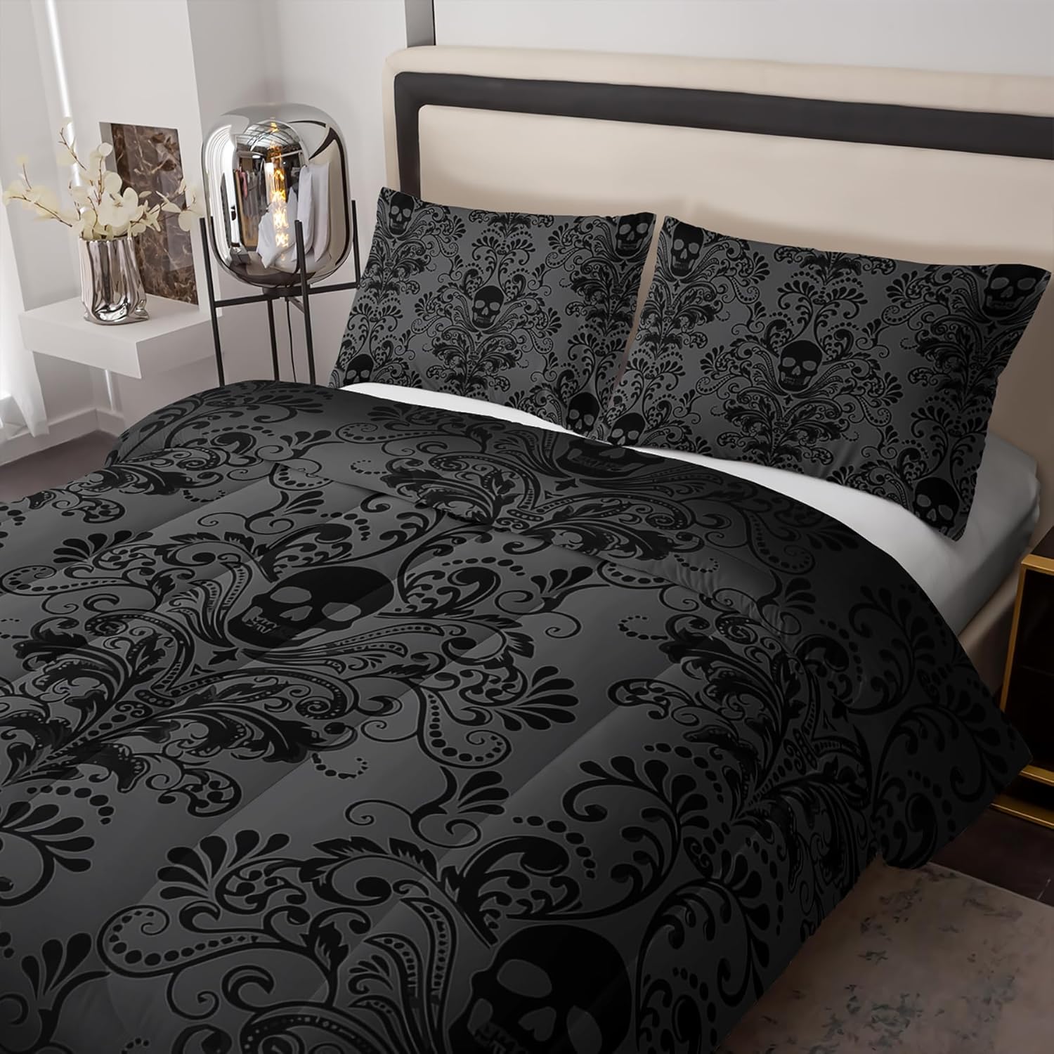 Skull Bedding Set Queen Size,Goth Bedding Sets Queen with Comforter,Skull Comforter Set,Bohemian Bedding Queen Comforter Set,Gothic Bedding Decor Queen Comforter Set Western Boho Hippie - Image 6