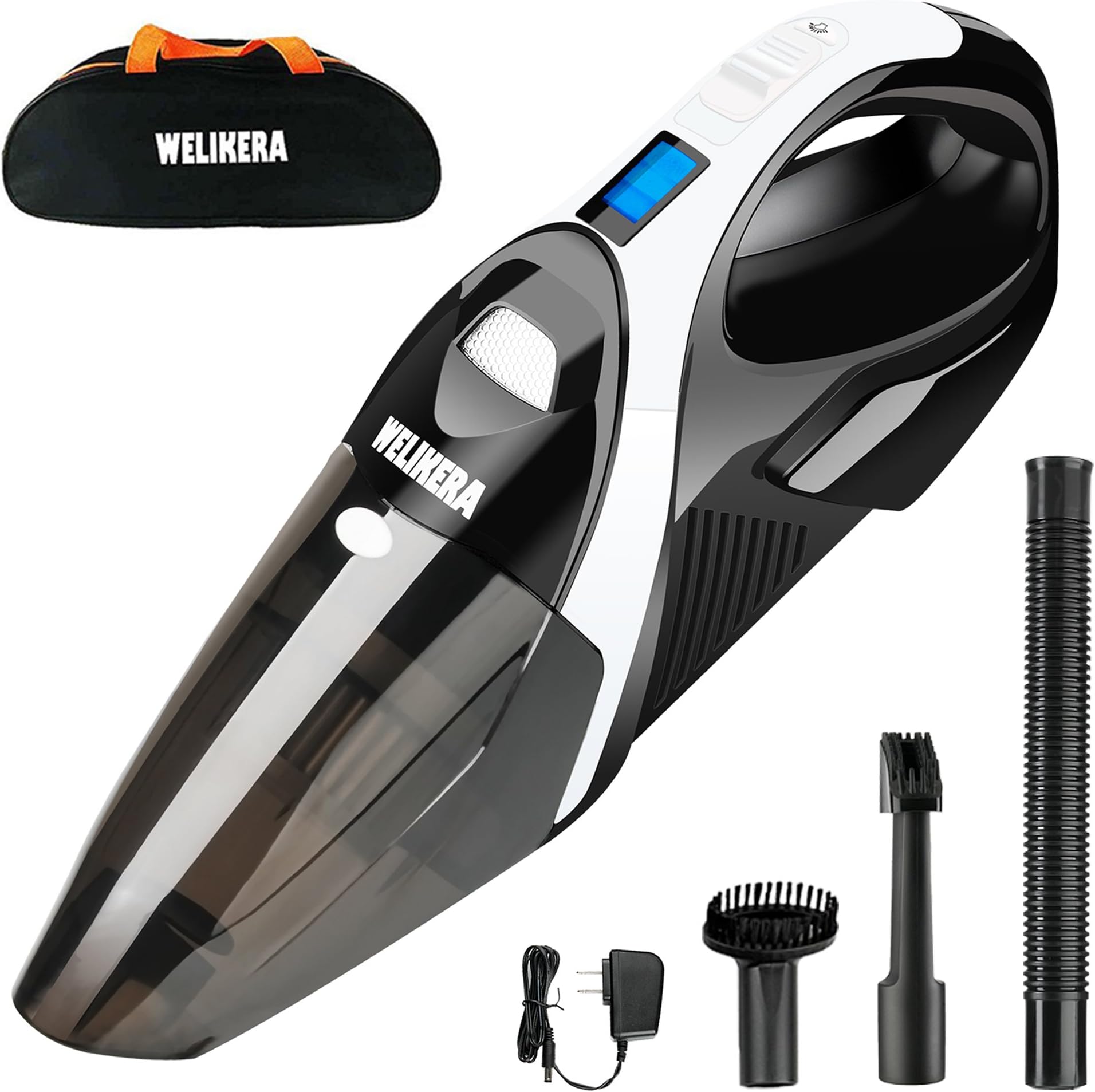 12V 100W Cordless Portable Handheld Vacuum Cleaner, Black, Plastic and Lightweight Metal Construction, Stainless Steel Filter, Indoor Use, 2 Power Levels, Hard Floor and Carpet