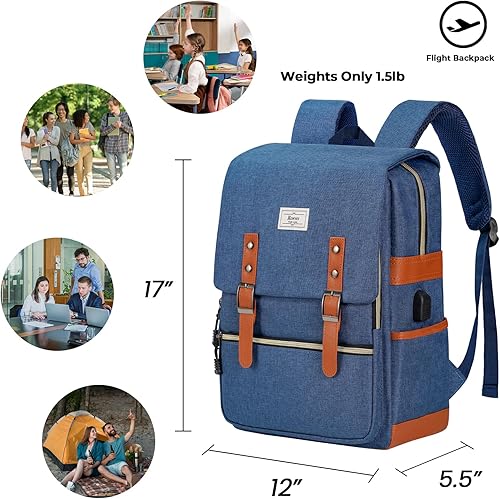 Miniatura 2 de Ronyes Mochila vintage para laptop para mujeres y hombres, mochila casual de 15.6 pulgadas con puerto de carga USB para trabajo universitario,