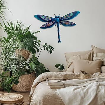 LIFFY Metal Dragonfly Wall Decor Handmade - Outdoor Metal Wall Art Decor for Patio Garden Fence Living Room, Bedroom, Dragonfly Gifts