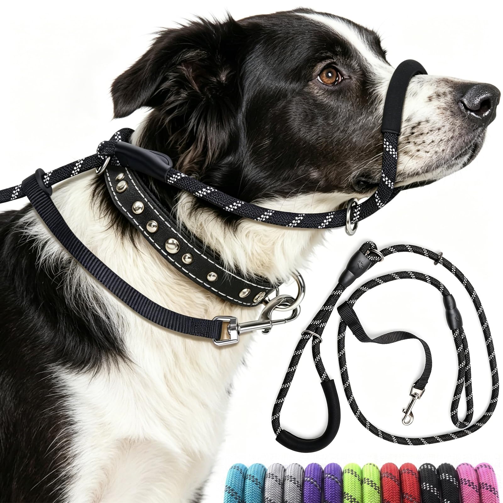 Figure of 8 Dog Lead, Slip Lead for Dogs, Nose Pad & Reflective, 6.2FT
