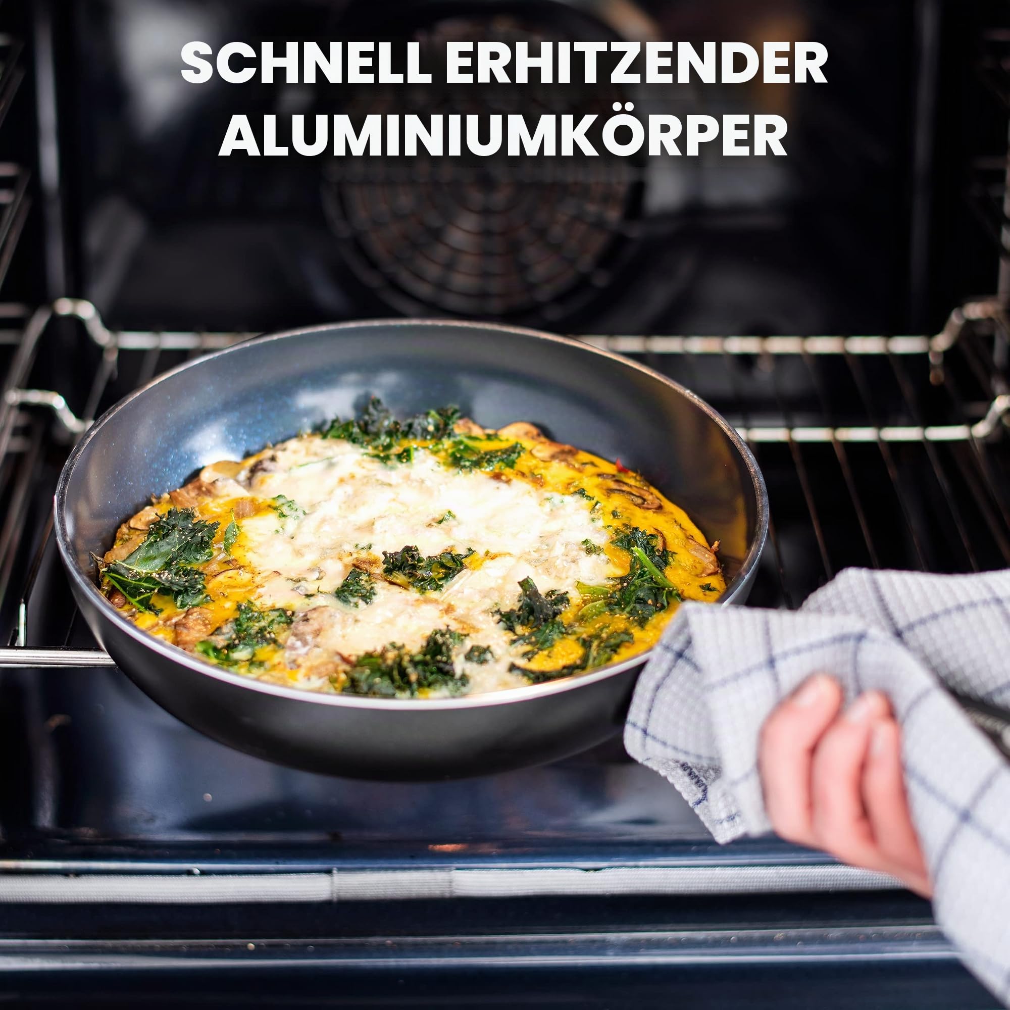GreenPan Torino Gesunde antihaftbeschichtete Keramik Bratpfanne 24 cm, PFAS-frei, Induktion, Backofenfest bis 160°C, spülmaschinenfest, Schwarz