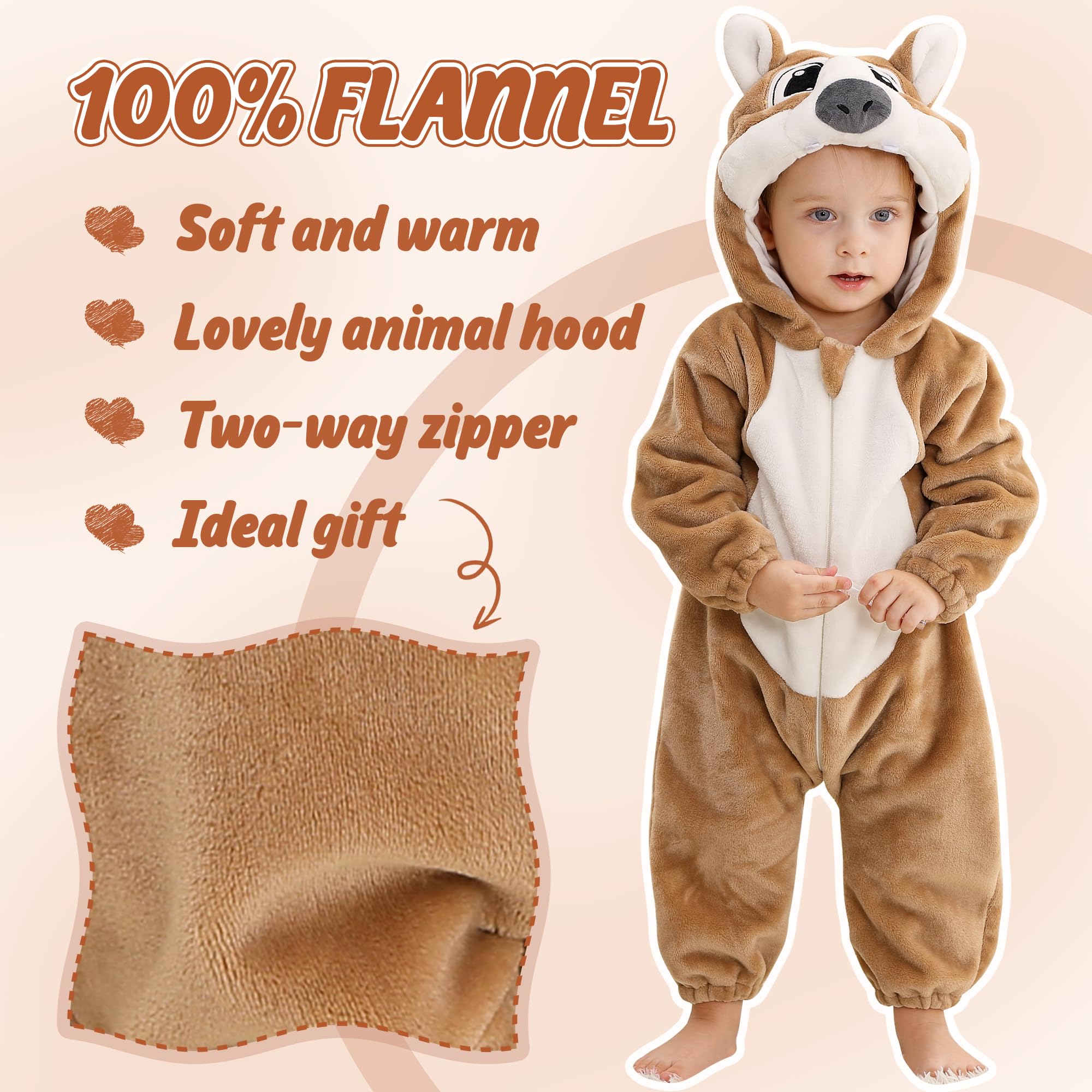 HAHASHOW BéBé d'hiver Grenouillères Combinaison, Unisexe Animal Barboteuses Manteau à Capuche, Enfants Flanelle Pyjama Jumpsuit pour Garçon et Fille 0-36 Mois