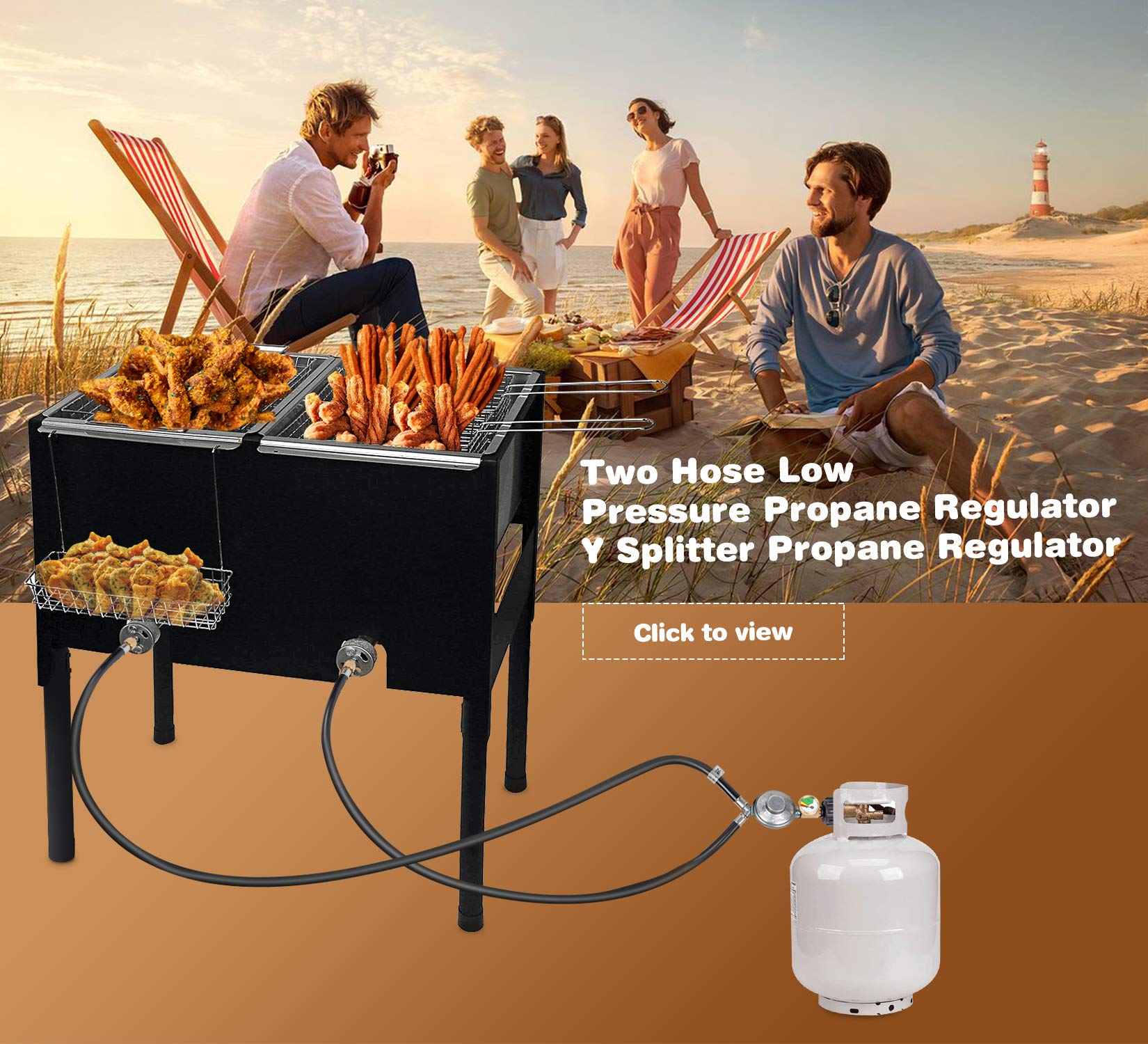 GASSAF - Regulador de propano divisor en Y, 2 pies, kit de regulador de baja presión de 2 mangueras para la mayoría de parrillas de gas LP, calentador, estufa de camping y mesa de fogatas