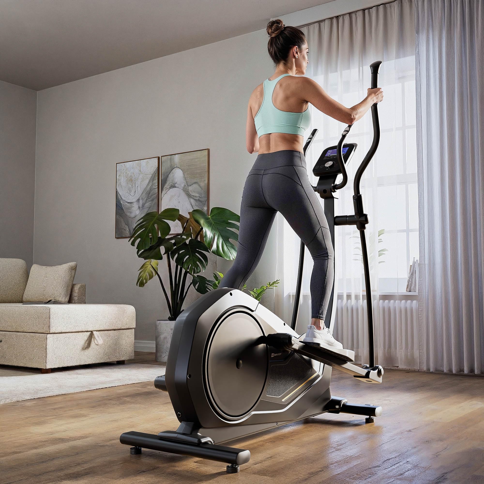 HOP-Sport® Vélo elliptique d'Appartement APP Connecté HS-5000C Rayner, Machine Elliptique d’Appartement, 32 Niveaux de Résistance et Capteurs de Pouls, Charge Max. 130 kg