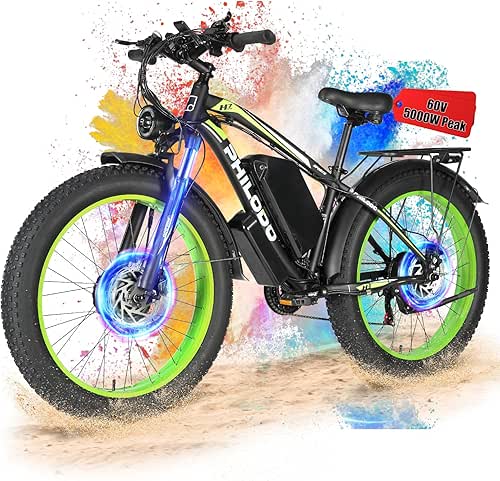 PHILODO Electric Bike for Adults, 5000W Peak 45MPH,60V 26AH E-Bike,Dual