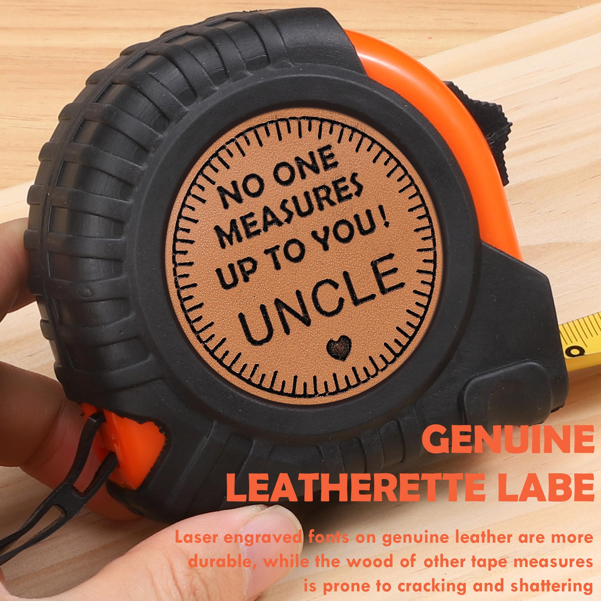 Fathers Day Uncle Gifts from Niece Nephew, Uncle Birthday Gifts, Best Uncle Ever Gifts, Promoted to Favorite New Uncle Announcement Gifts, Genuine Leather Engraved 25 FT Tape Measure Useful Tools