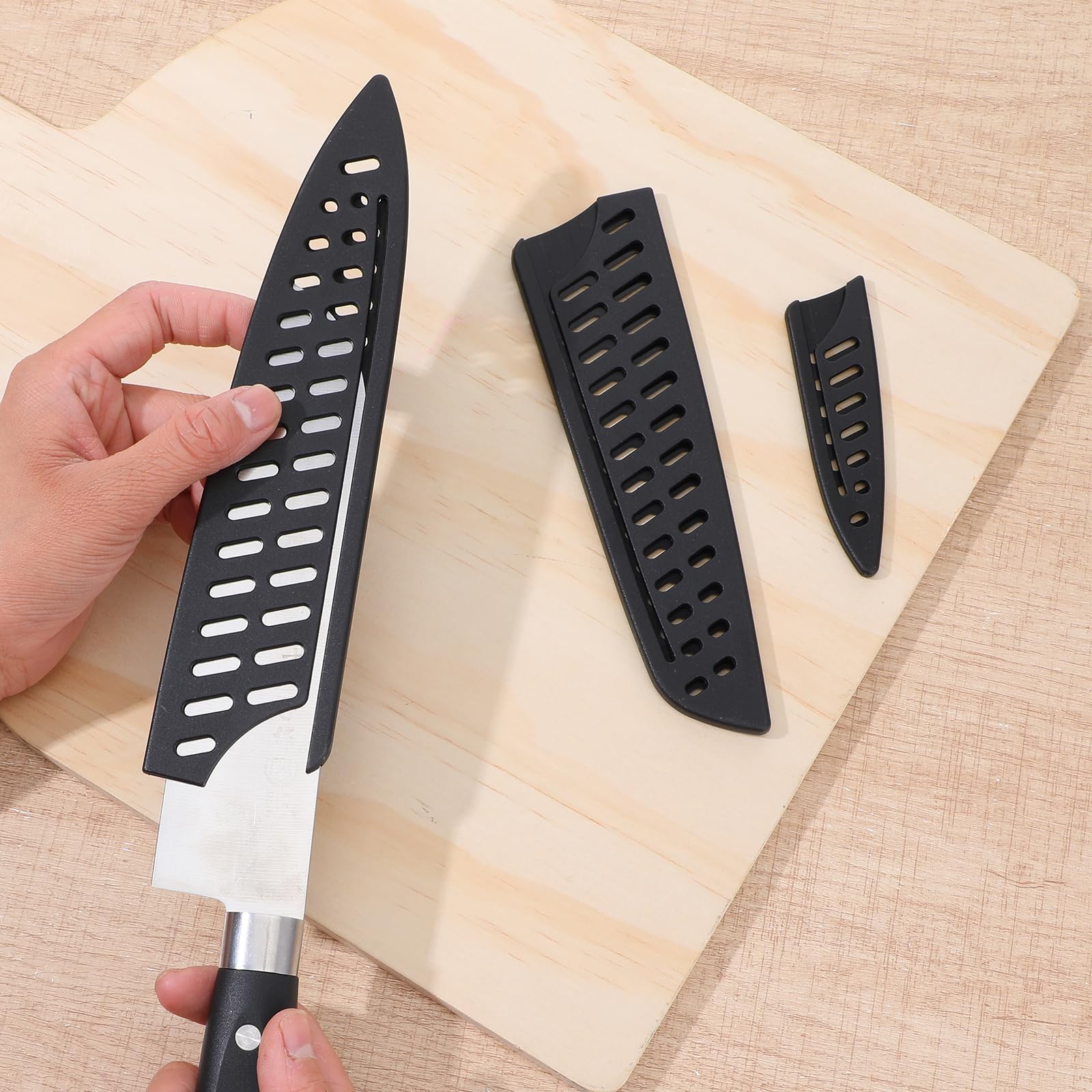 6 Stück Messerschutzhülle Set Schwarz Messerschutz Universal Messer Messerschutzhülle Kunststoff Messer Schutzhülle Tragbar Klingenschütze Atmungsaktive Messerscheid für Küchenmesser Obstmesser