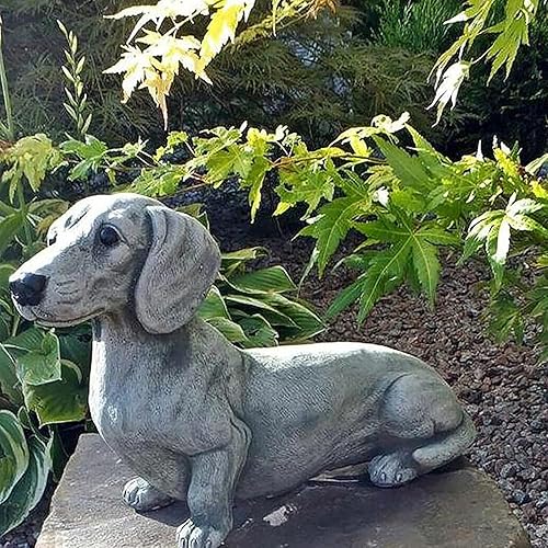 Estatua de perro salchicha - Estatua de perro de jardín, decoración interior al aire libre, resina, acabado brillante