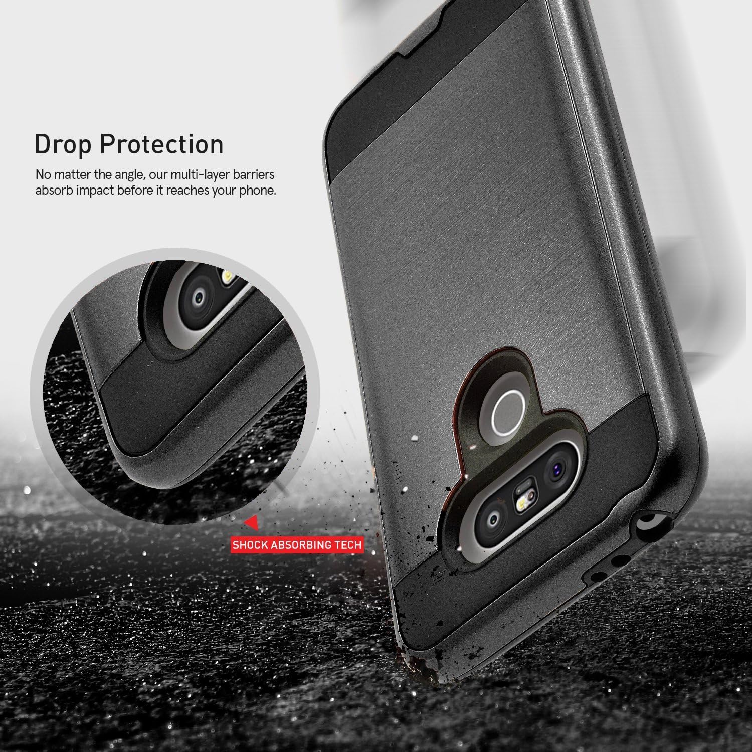 Circle LG G5 Case, Dual Layers [Slim Armor] Case Bundled with [Tempered Glass Screen Protector] Hybird Shockproof [Black]