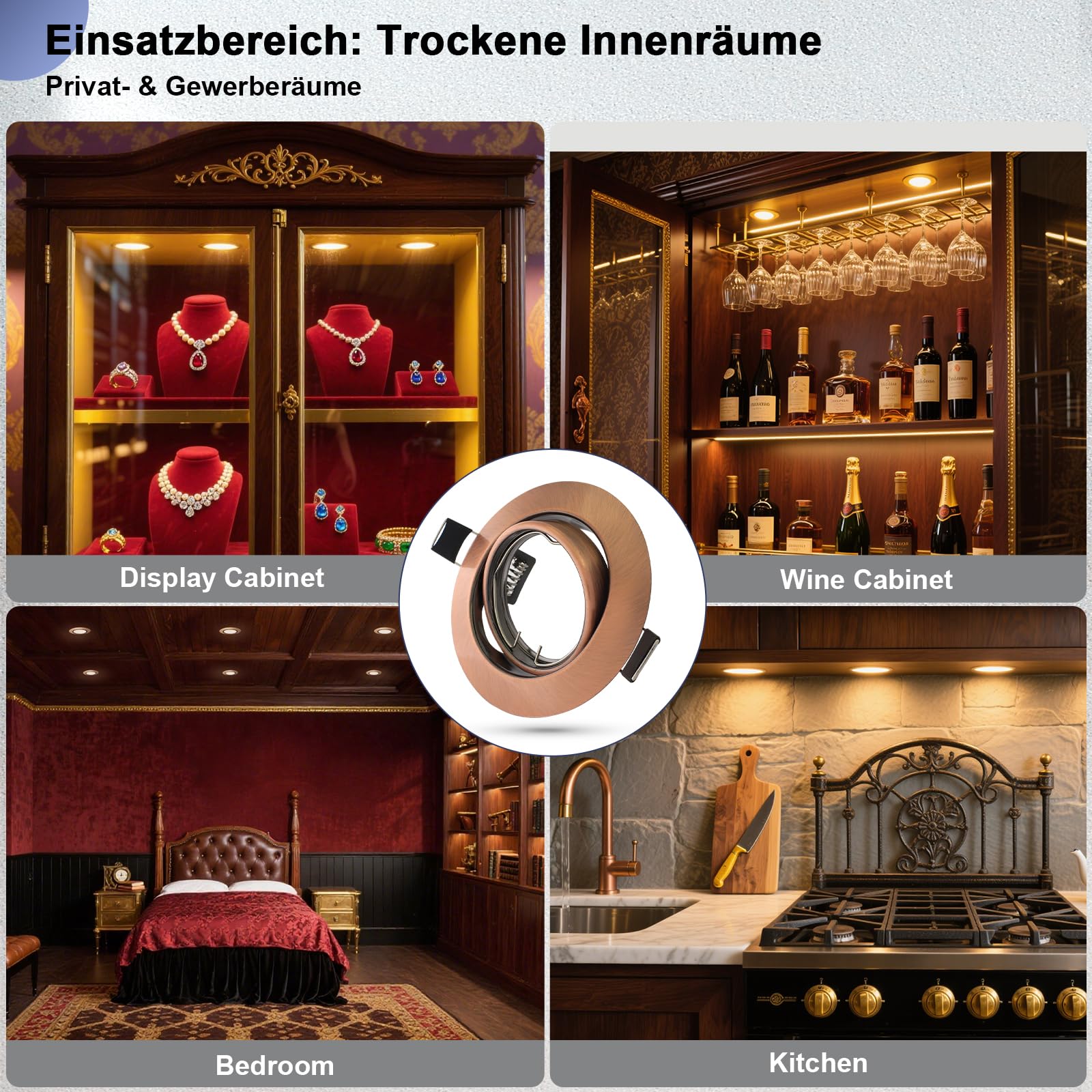 12x Einbaustrahler LED GU10 Rahmen 68mm LED Spots 230V Rund Schwenkbar Antik-Kupfer Einbauleuchten inkl. GU10 Fassung