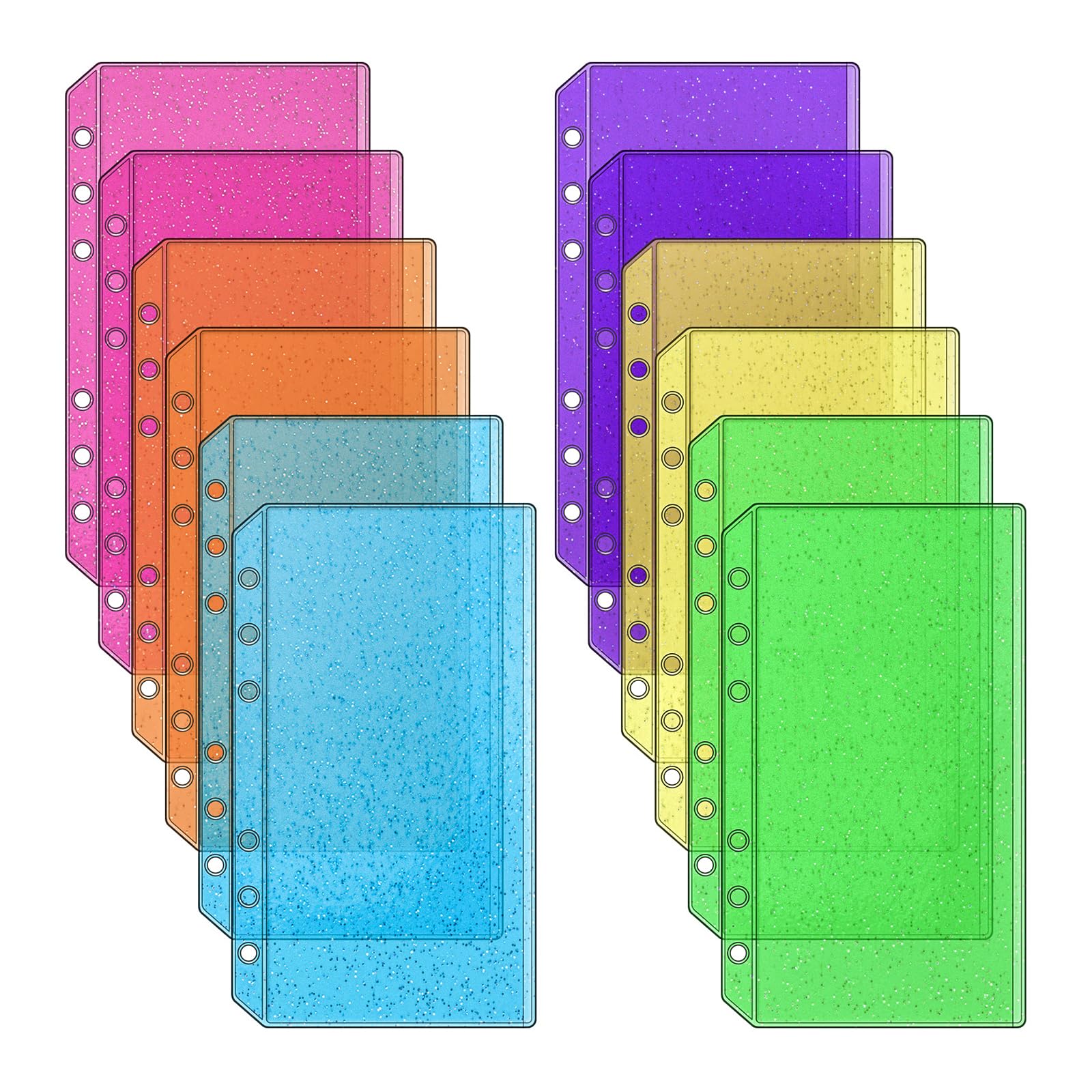 NatSumeBasics A6 Cash Envelopes A6 Binder Pockets Zipless Budget Binder Inserts Sleeves PVC Sheet Protector for 6 Rings Planner Inserts Organizer Photos Cards Bills (Colorful)