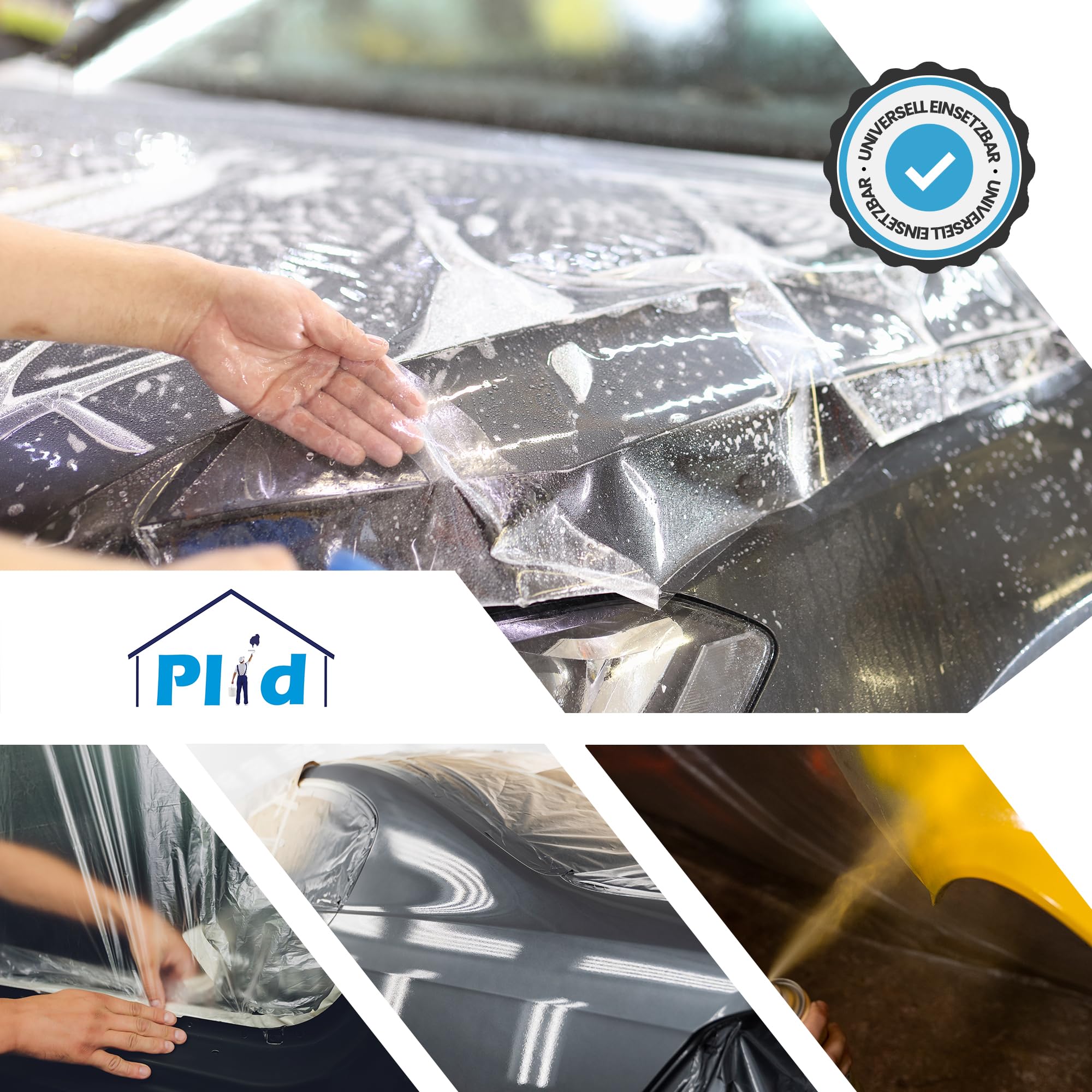 Plid® Lackiererfolie PRO 4m x 150m Transparent Schutzfolie | Abdeckfolie, Karosserieschutz, Undurchlässig, Einfache Anwendung, Starke Haftung