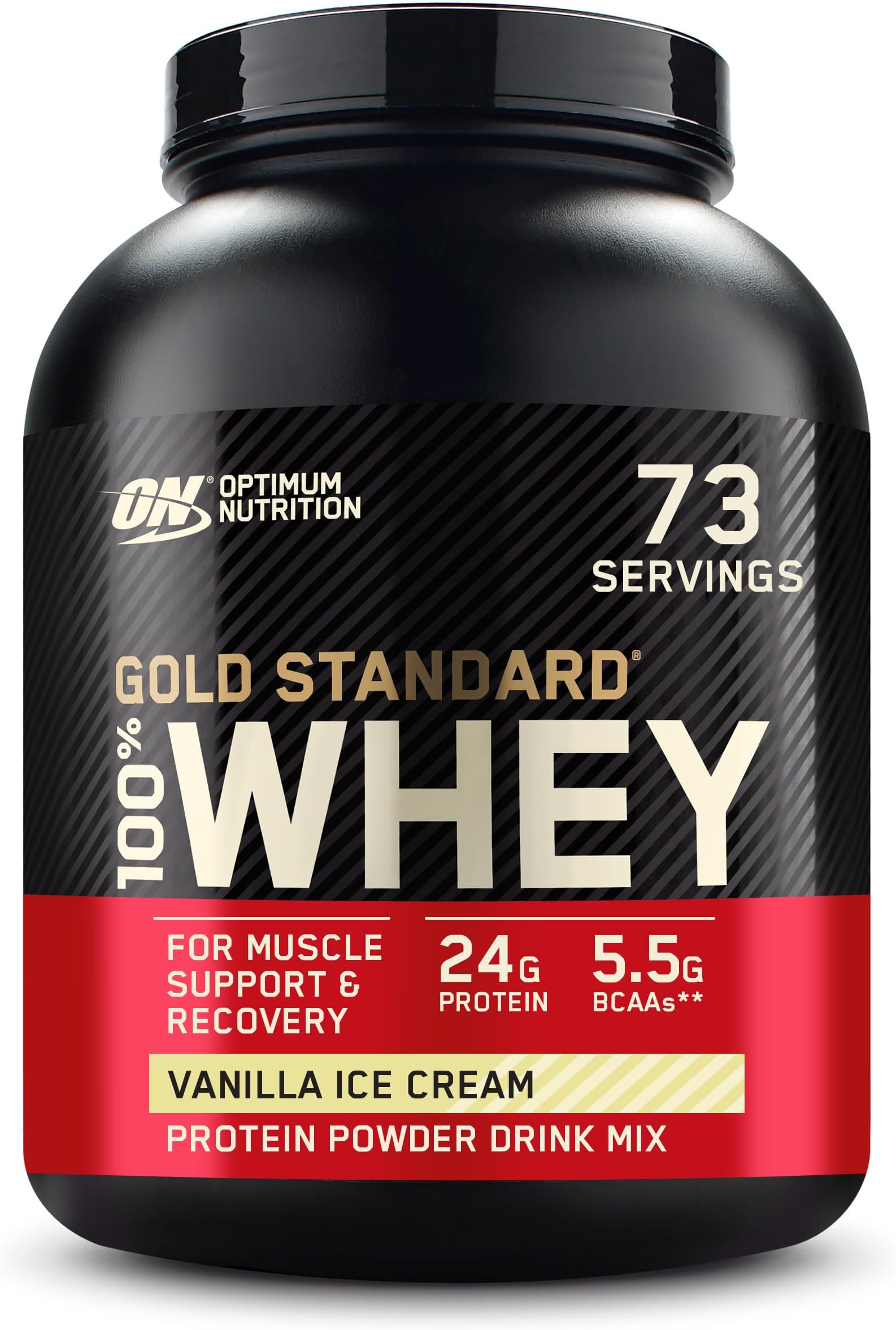 Optimum Nutrition (ON) Gold Standard 100% Whey Protein Powder Primary Source Isolate, 24 Grams of Protein for Muscle Support and Recovery - Vanilla Ice Cream, 5 Lbs, 73 Servings (2.27 KG)