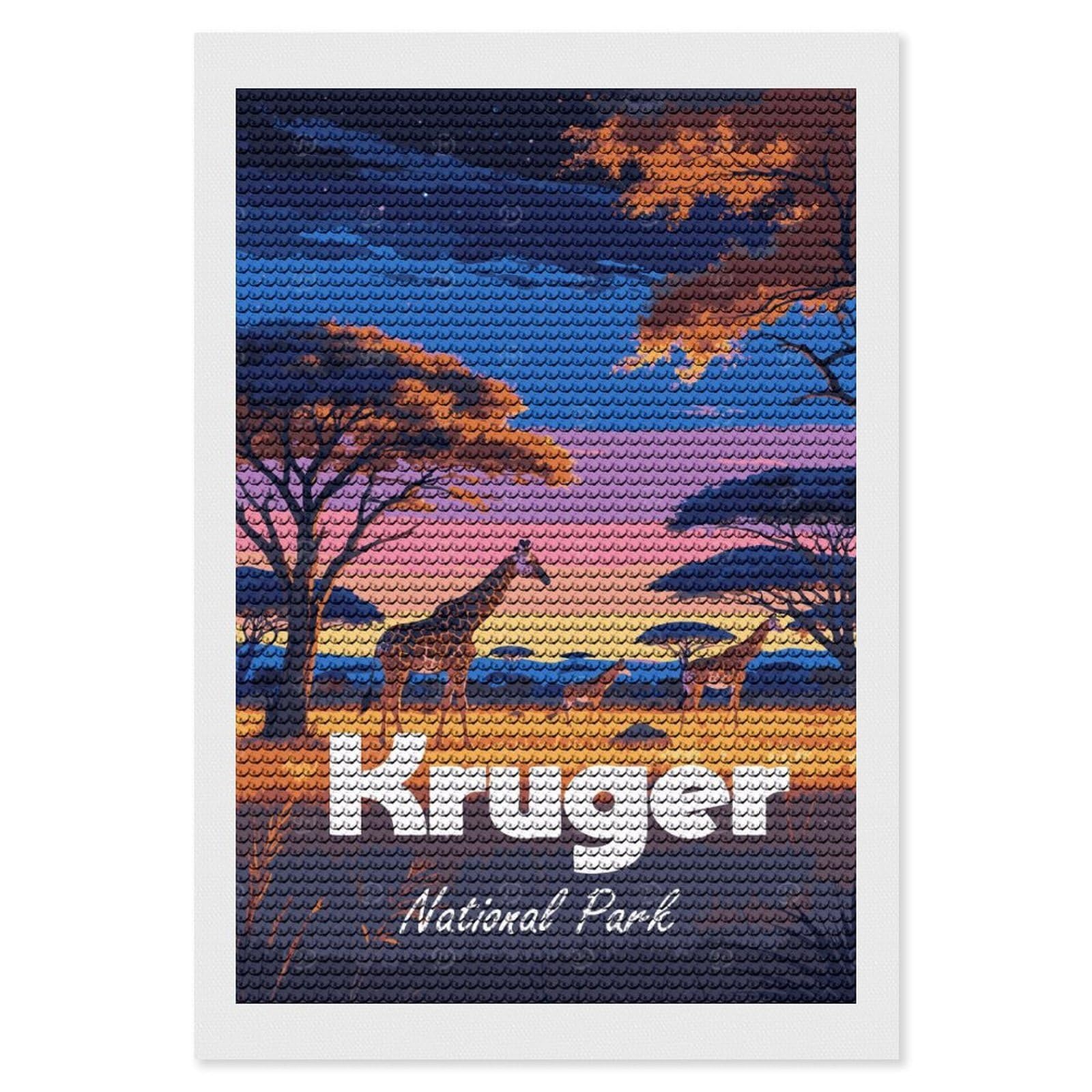 Junmoney Kruger National Park Giraffe Landscape Art Diamond Art Canvas 8"x12", Easy Handmade Project, Complete Accessories, Bedroom Decor, Birthday Gift