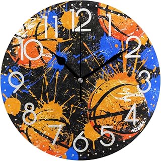 Basketball Paint Splash Round Wall Clock Oil Painting Home Office School Decorative Creative Dual Use Clock Art