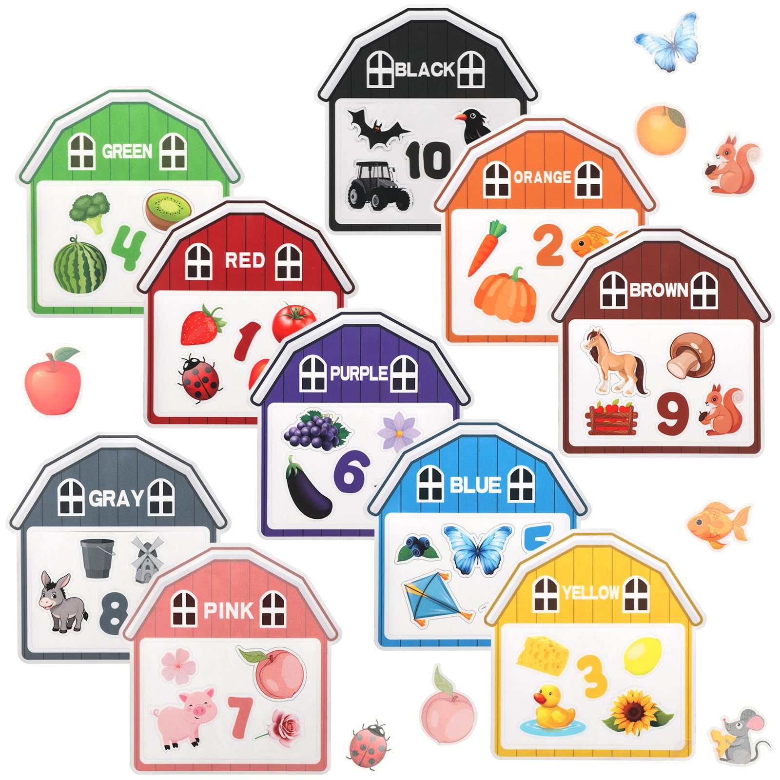 10 Pcs Magnetic Colour Sorting Toys, Cute Farm Animal Fridge Magnets for Kids with 50 Vibrant Learning Shapes, Educational Magnetic Sorting Game Early Learning Toy for Toddlers 2–6 Years